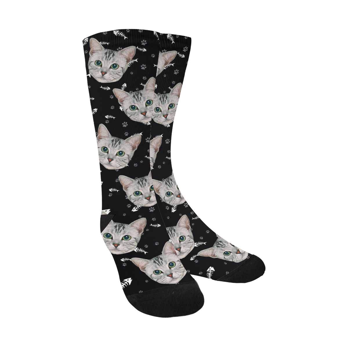 Custom Photo Socks - Personalized Cat Lover Crew Socks (Unisex) | Turn Your Photo into Unique Blue Socks | Perfect Gift for Pet Lovers & Birthday Presents