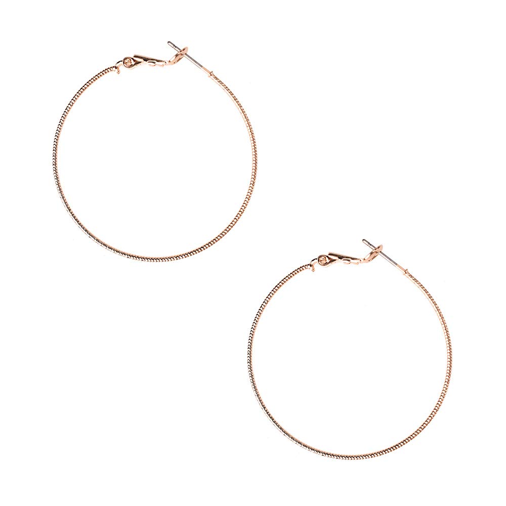 Homeford Textured Surgical Steel Gold Plated Hoop Earrings - 1-5/8 Inch (41mm) Rose Gold Hypoallergenic Women's Jewelry - Perfect for Everyday Wear, Parties & Special Occasions
