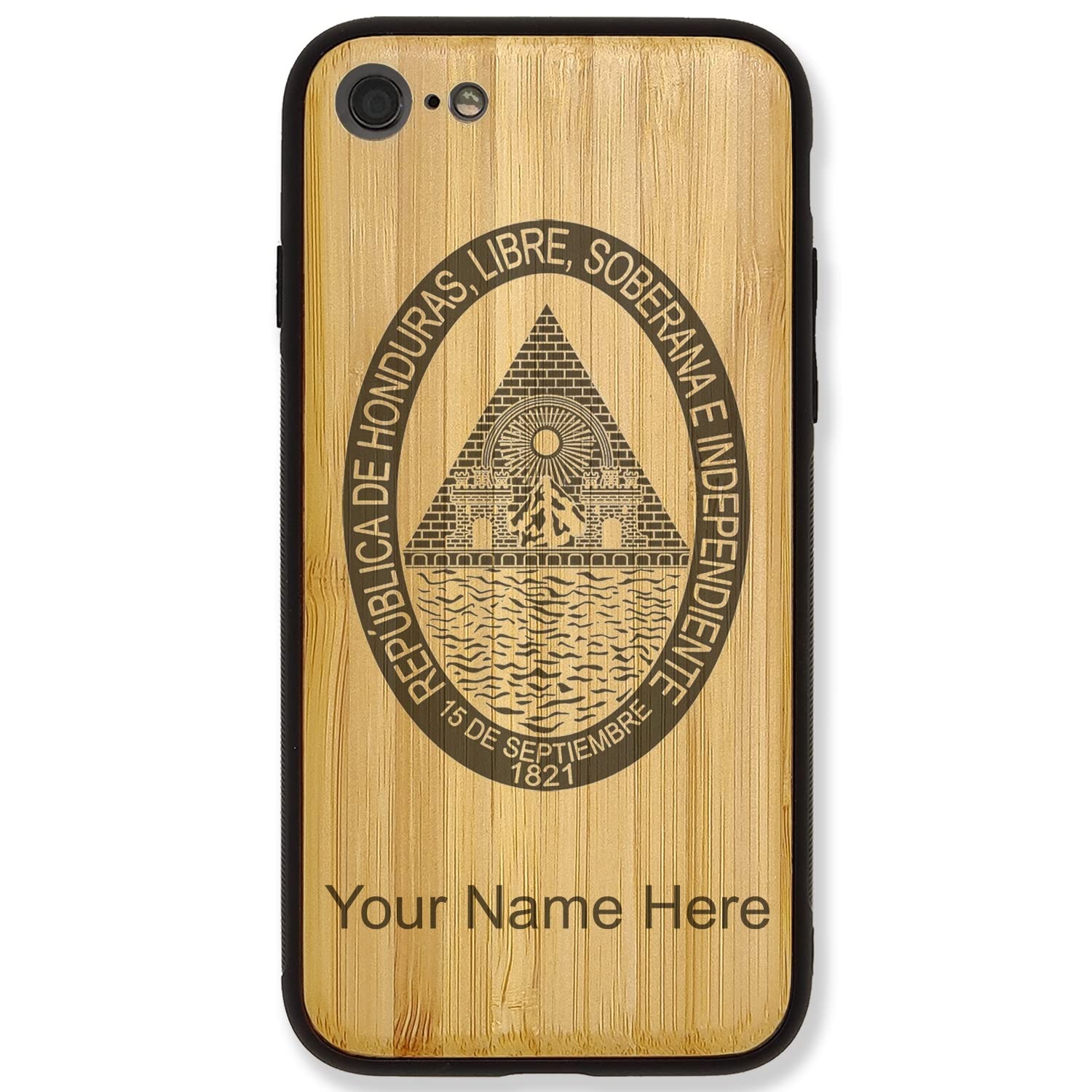 Premium Bamboo Phone Case Compatible with iPhone 7 Plus & 8 Plus - Honduras Flag Design with Free Personalized Engraving | Durable Protection for Travel, Work & Everyday Use