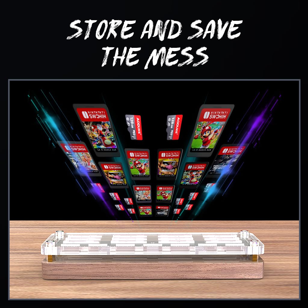 FEIFANZHE 19 Slots Wooden Switch Game Storage Case - Nintendo Switch Game Card Holder Organizer, Walnut TF Card Box for Switch Games - Perfect for Travel & Home Gaming Organization