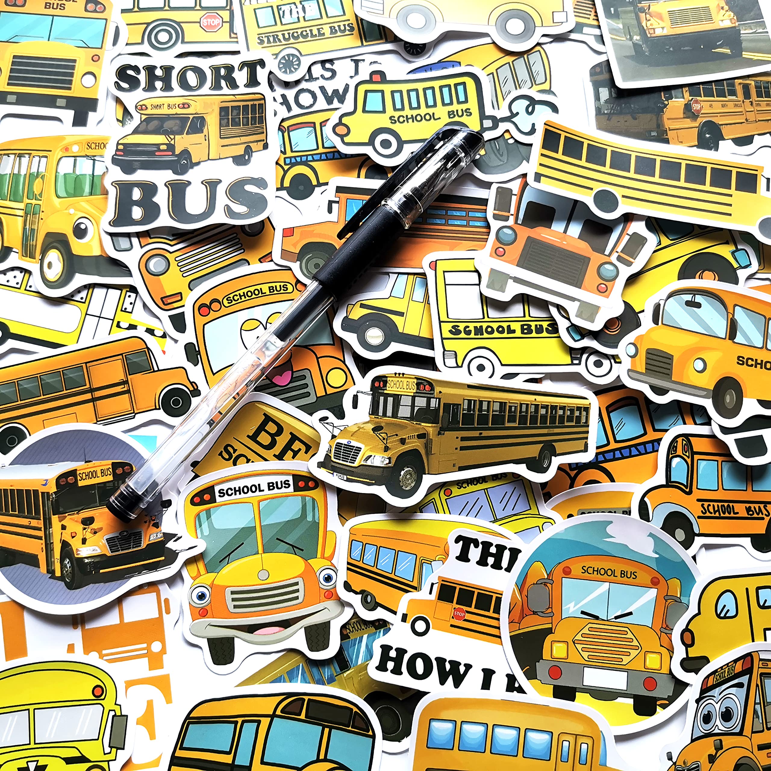 Kawaii Cartoon Yellow School Bus Stickers - Cute Student Reward Decals for Kids, Teachers & Classroom Decor | Perfect for Scrapbooking, Planners & School Projects