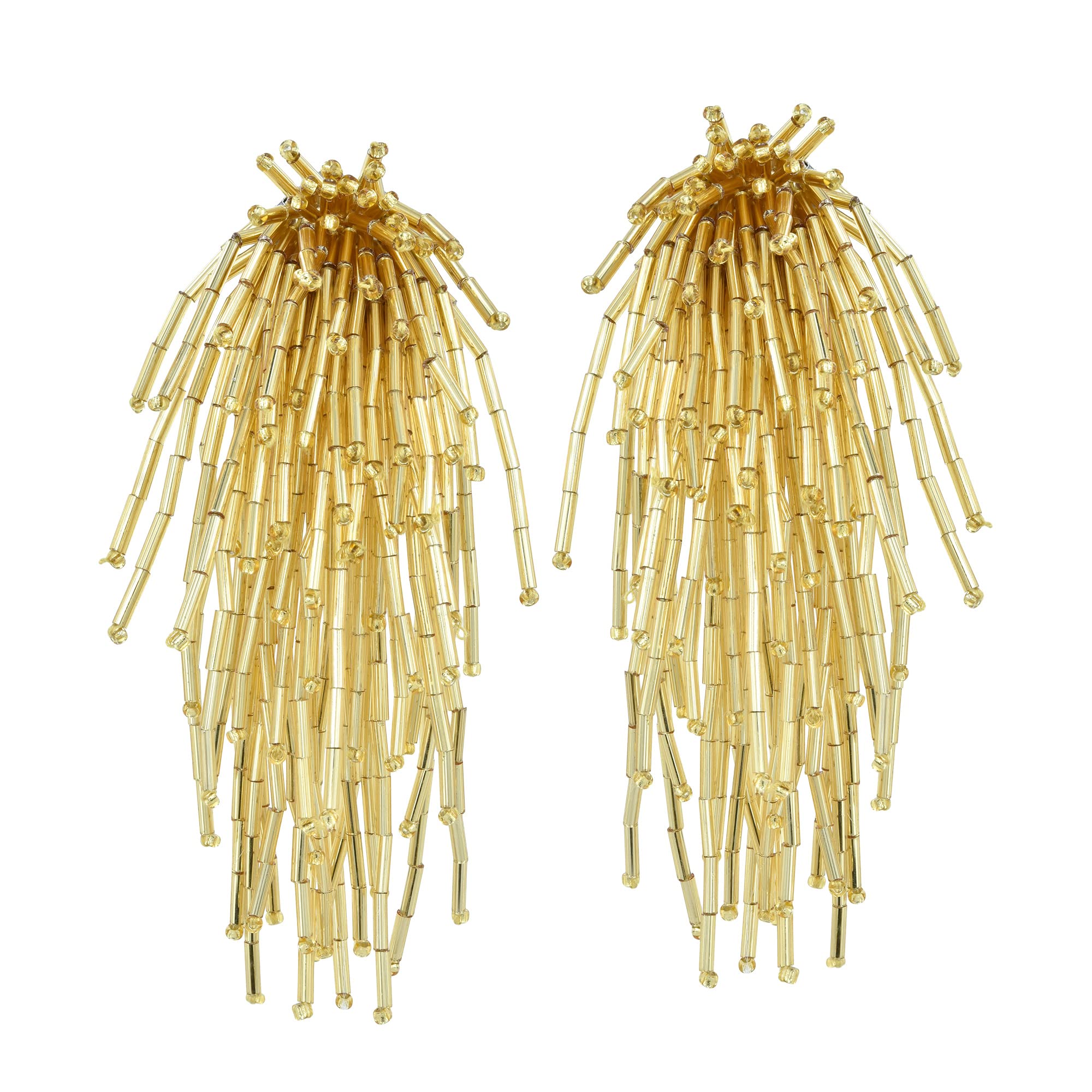 Aeravida Elegant Metallic Bead Clip-On Earrings for Women | Beautiful Cascading Cluster Design | Perfect for Parties, Weddings & Special Occasions