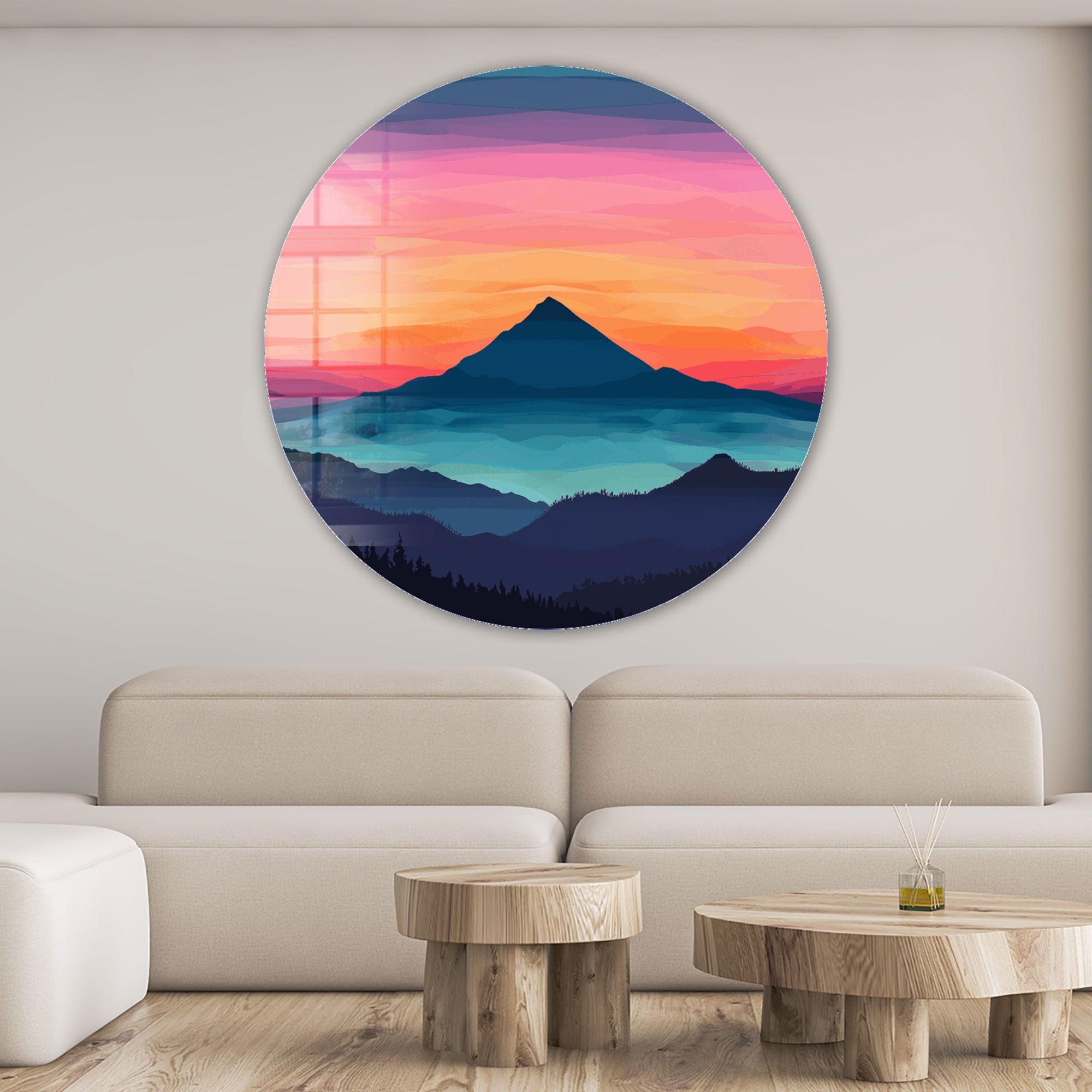 Layers of Sunset Rounded Glass Wall Art - Handmade Modern Home Decor for Living Room, Bedroom, Office - Perfect for Gifts & Interior Design