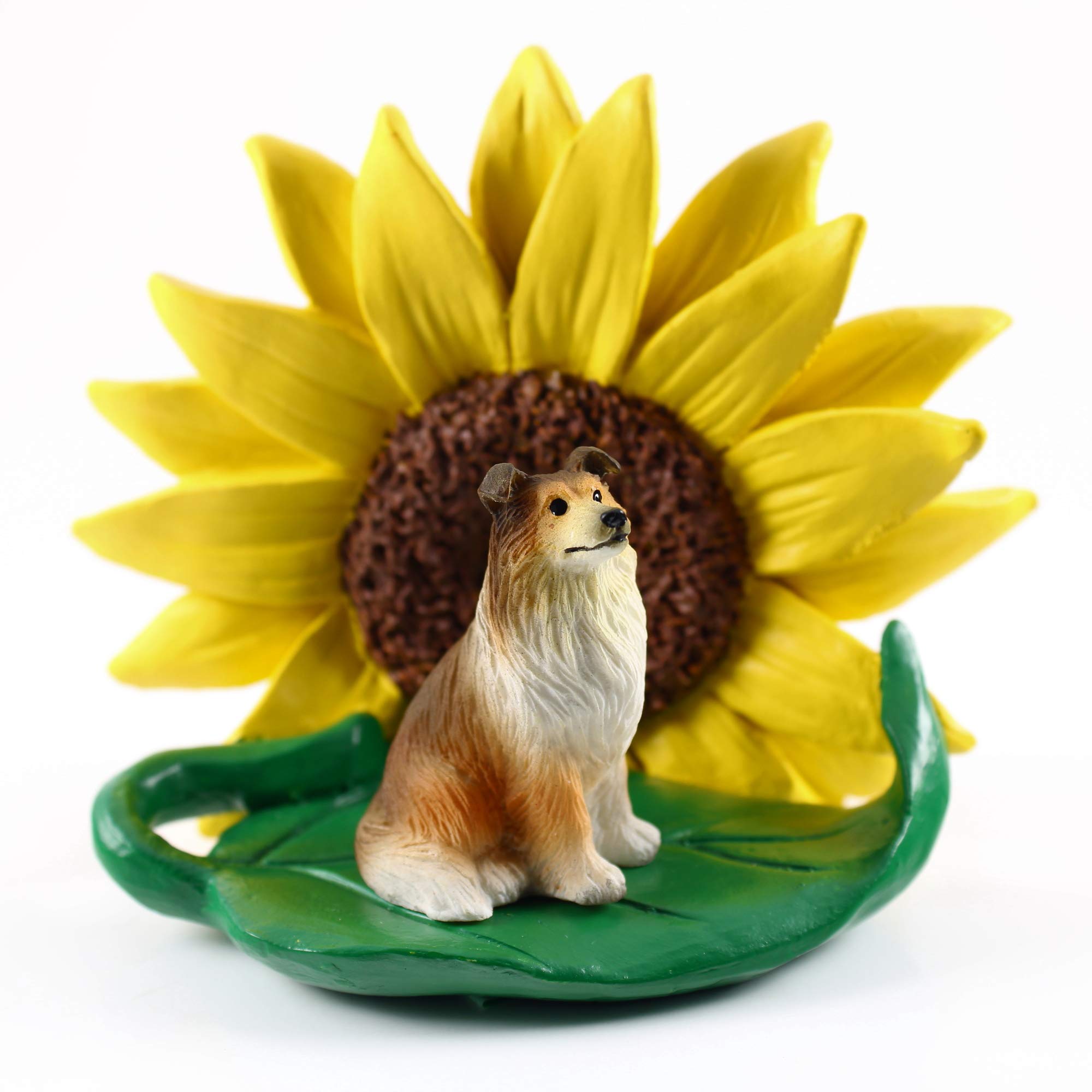 Realistic Hand-Painted Collie Sable Figurine with Sunflower - Dog Lover Gift, Home Office Desk Decor, Nursery Accent for Summer & Spring | Perfect for Animal Collectors, Housewarming Present & Seasonal Decorations