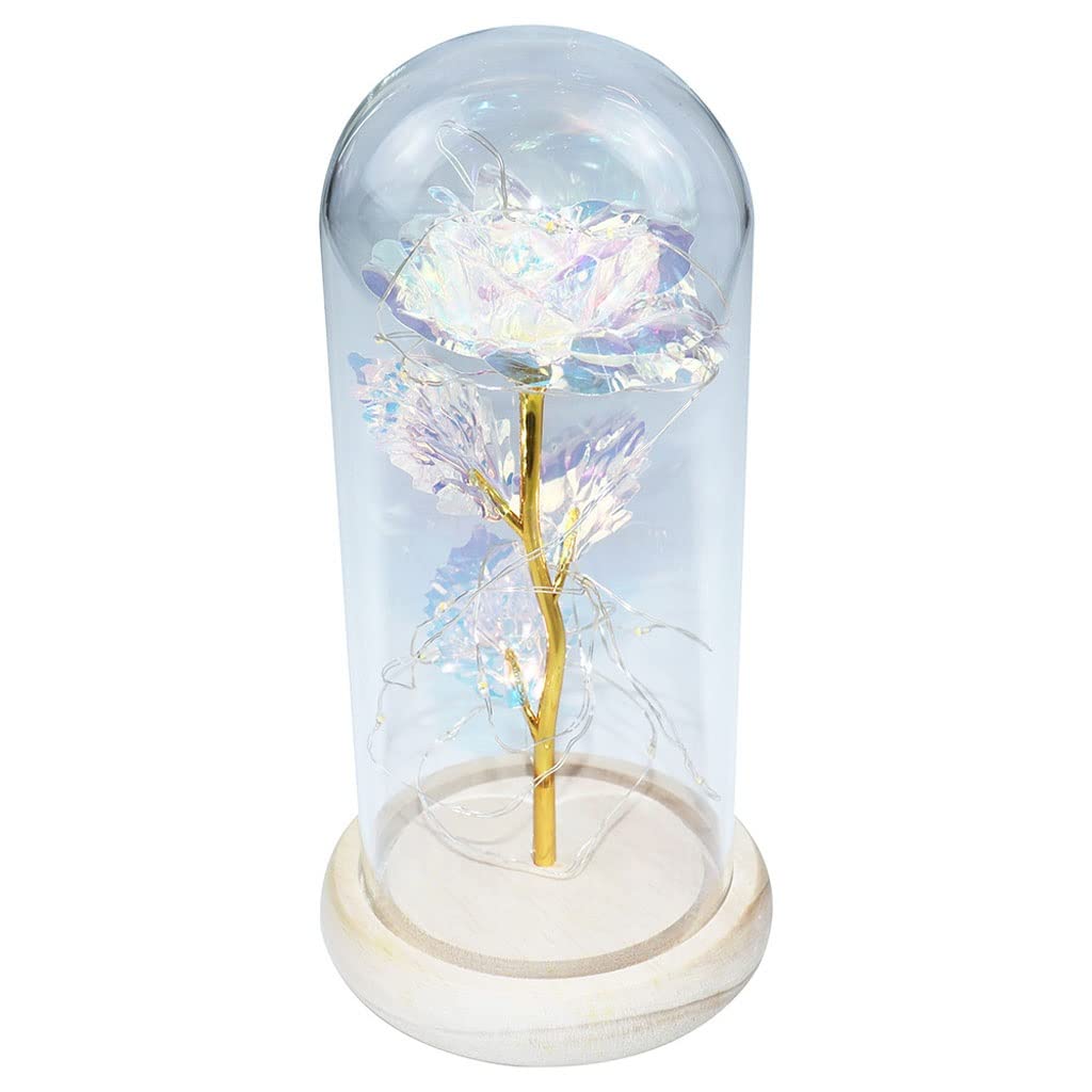 Lilongjiao Colorful LED Artificial Rose Flower in Glass Dome - Light Up Forever Rose Gift for Women, Valentine's Day, Mother's Day, Birthday, Anniversary | Romantic Home Decor, Wedding Centerpiece, Night Light