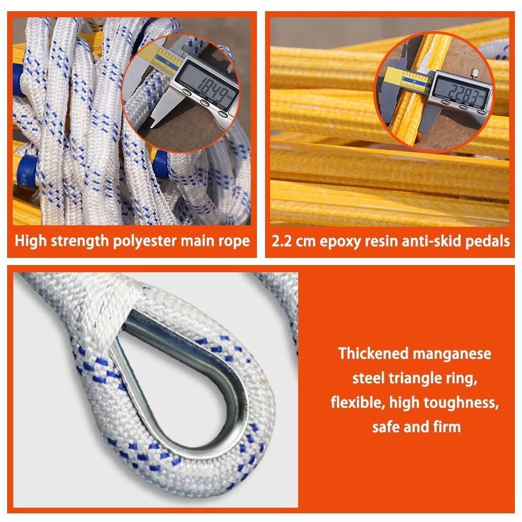 Durable Epoxy Resin Fire Escape Ladder - Portable & Reusable Emergency Rescue Ladder with Hook for Home Safety | Perfect for Second Floor Window Evacuation & Emergency Preparedness