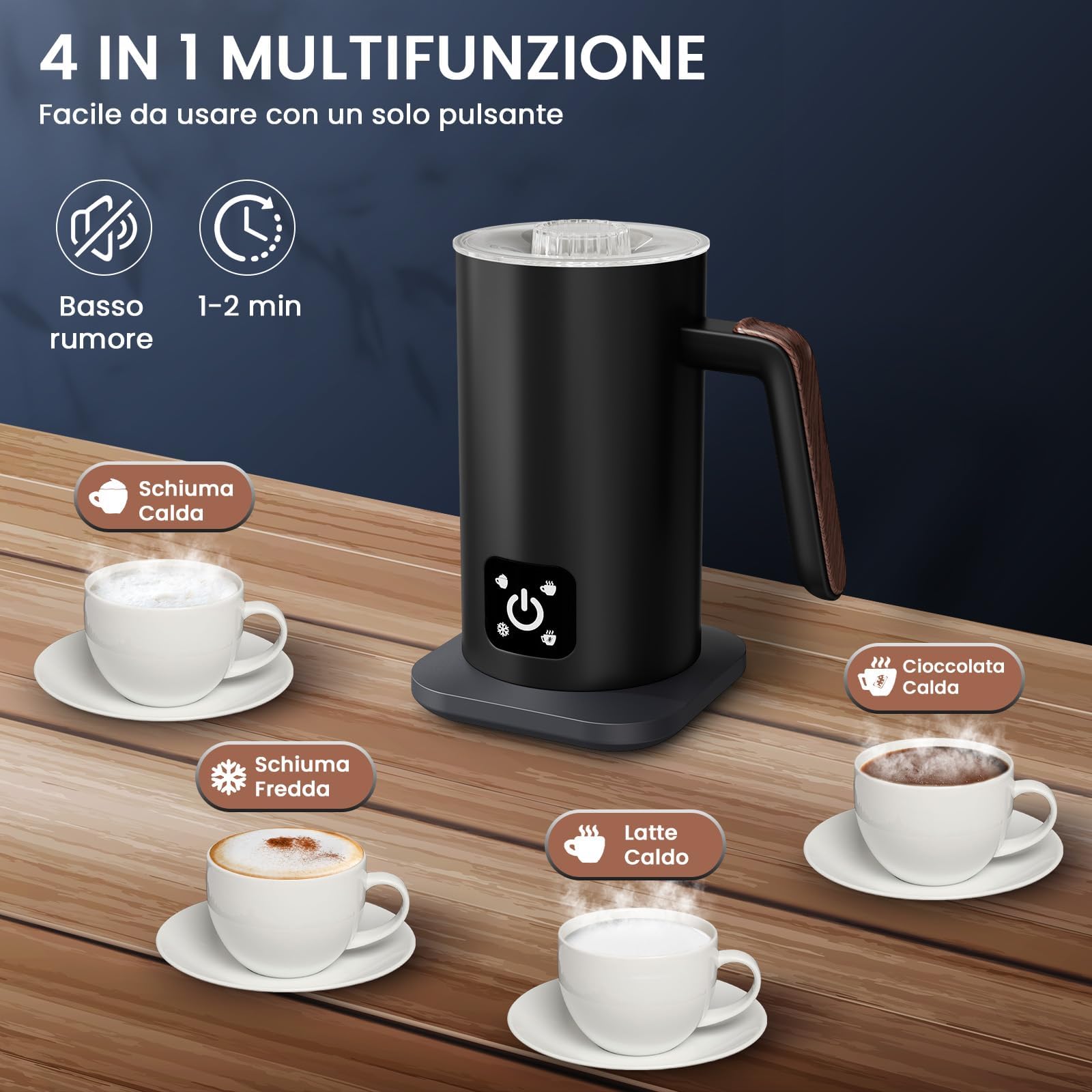 Premium 590ml Cappuccino Electric Milk Frother 4-in-1 - CremaFacile PRO with Quick Foam Technology for Coffee, Latte, Hot Chocolate | Ultra Quiet & Portable for Home, Office & Travel | Perfect for Barista-Style Drinks & Entertaining