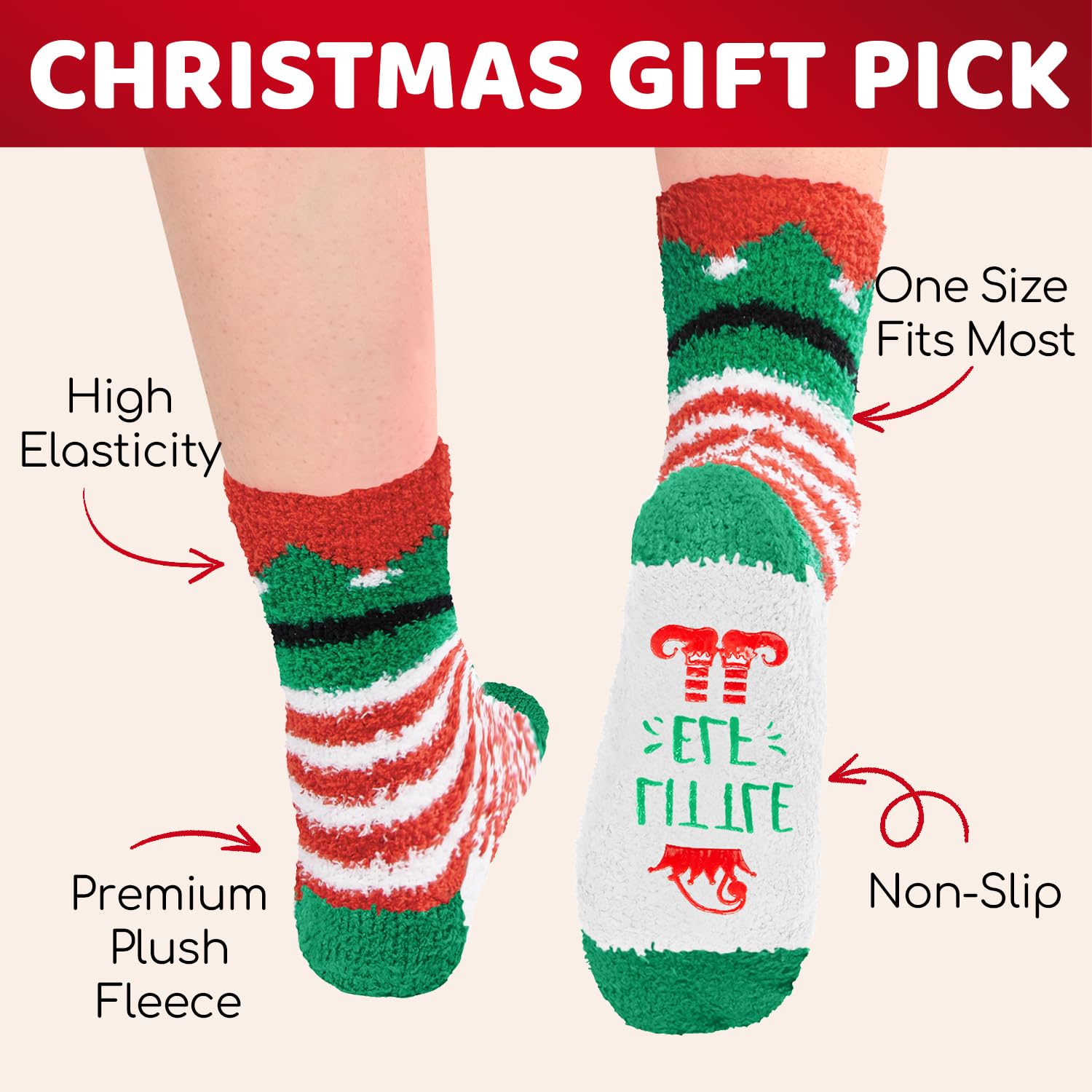 HappyPop Christmas Stocking Socks for Kids - Fun Elf & Candy Themed Holiday Socks for Boys & Girls - Perfect for Christmas Morning, Stocking Stuffers & Holiday Gift Exchanges