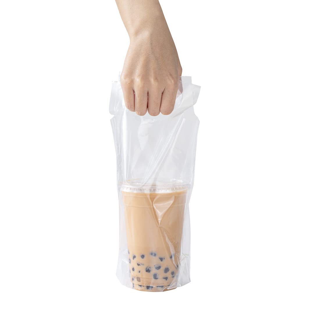 Restaurantware 100-Pack Clear Plastic Drink Carriers with Handles - Disposable Single Cup Delivery Bags for Coffee, Tea, Juice - Perfect for Takeout, Catering & Food Service Businesses