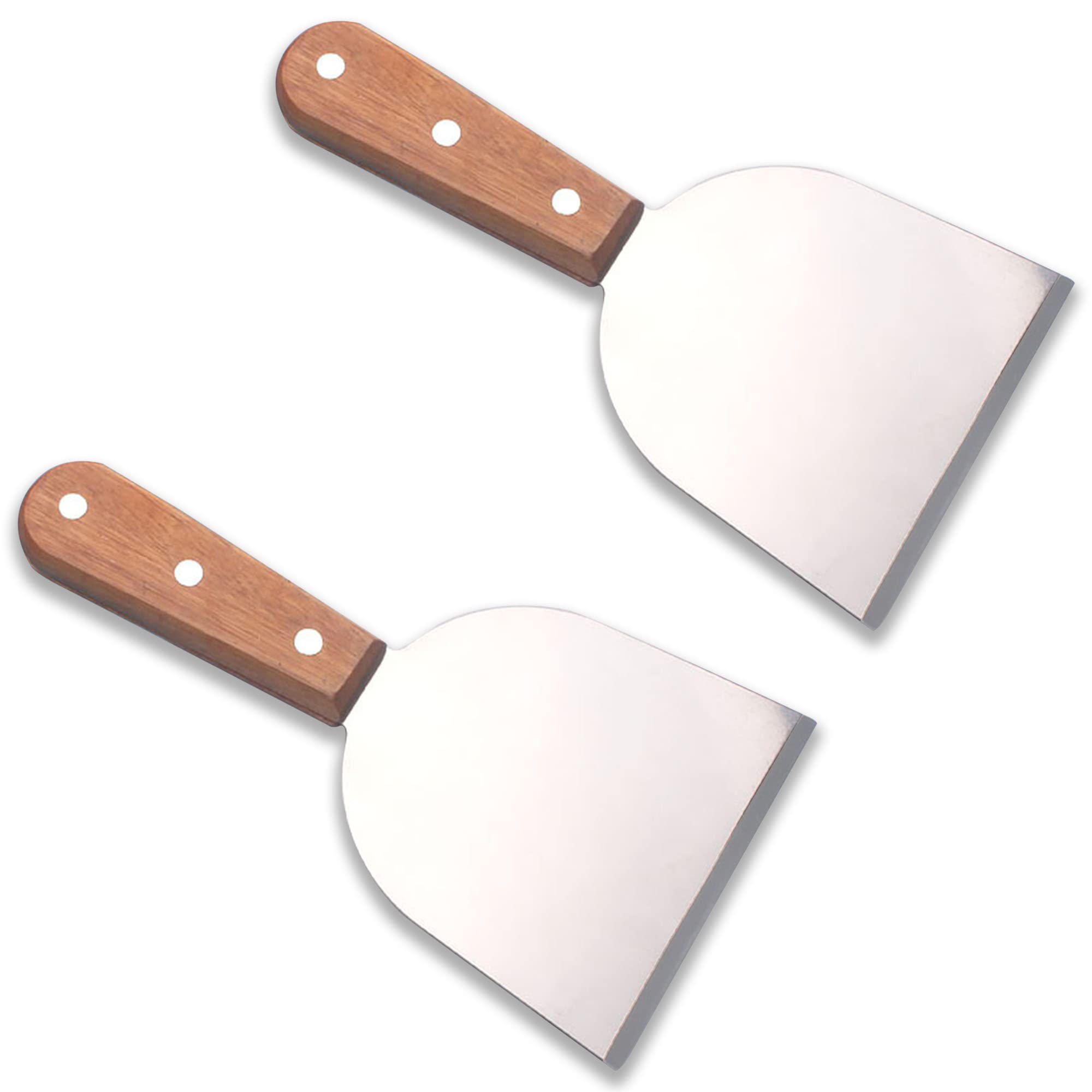 Premium Stainless Steel Grill Scraper & Spatula Set - 2-Piece Slanted Blade Griddle Cleaner with Wooden Handle for BBQ, Teppanyaki, Pancakes & Pizza - Perfect for Outdoor Cooking, Camping & Restaurant Use