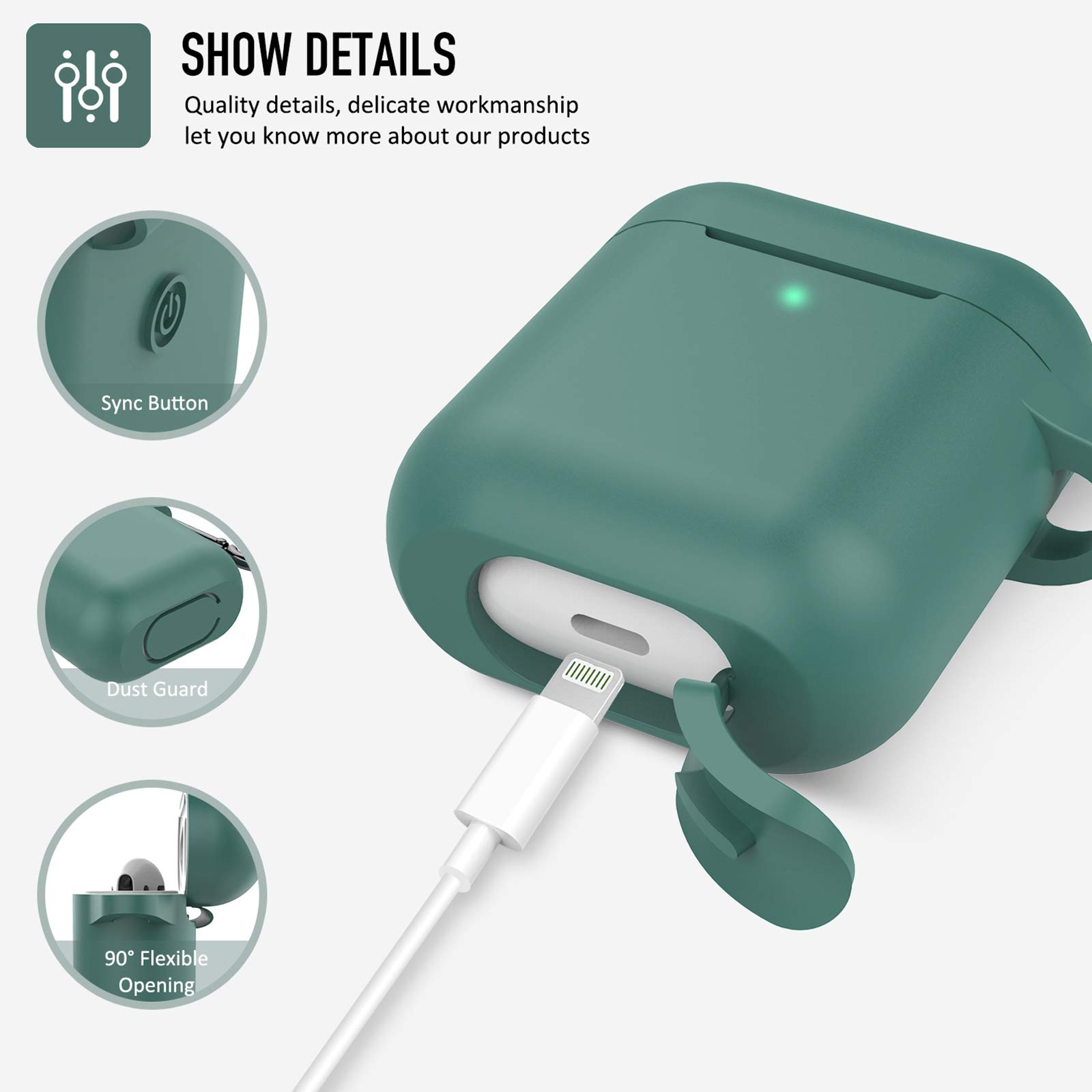 Premium Shockproof Silicone Case with Keychain for Apple AirPods 2 (Pine Green) - Durable Protective Cover for Gym, Travel & Everyday Use