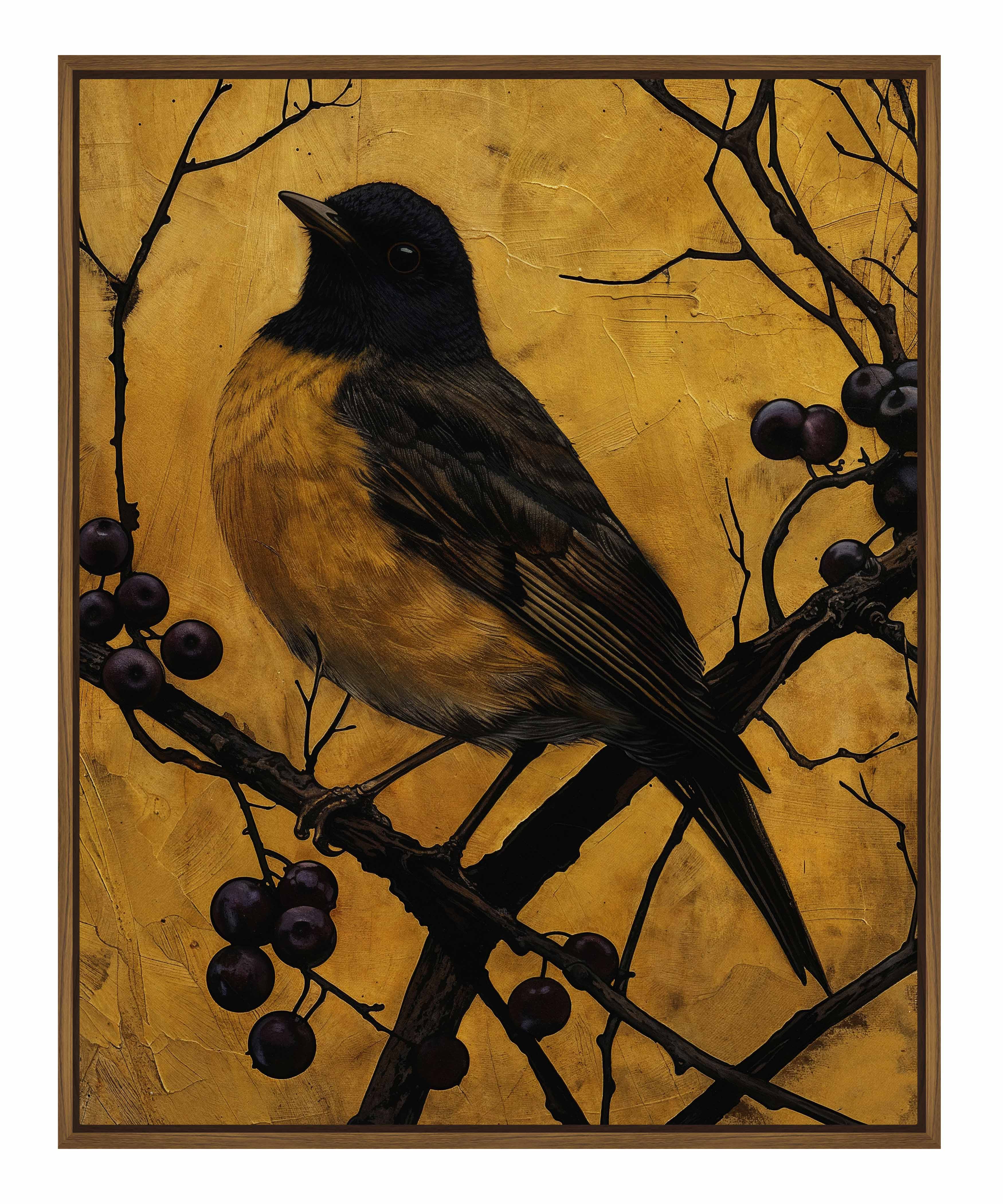 Golden Twilight Warbler Among Berries - Stunning Gallery Wrapped Canvas Wall Art for Home & Office Decor | Perfect for Living Room, Bedroom, or Gift