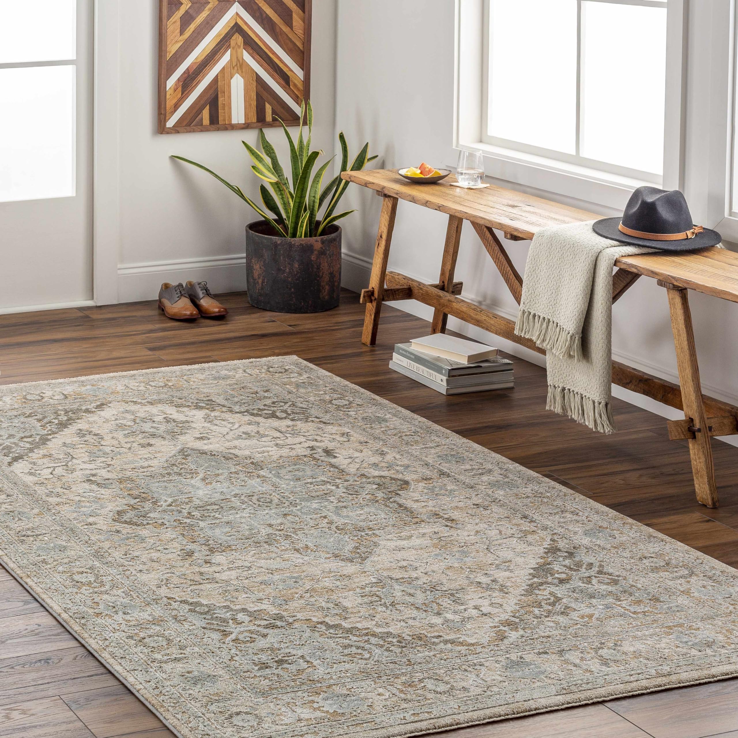 Hauteloom Ballisodare Soft Plush Area Rug for Living Room & Bedroom - Gray, Green, Beige - 9' x 12'2