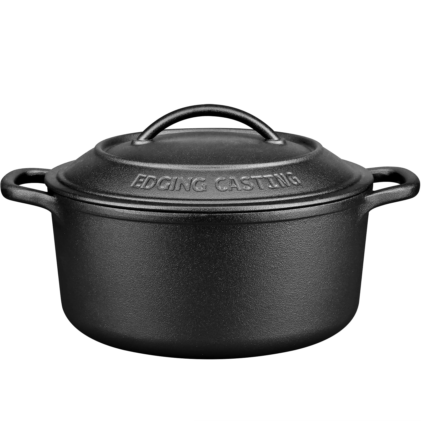Pre-Seasoned Cast Iron Dutch Oven with Lid - 5 Quart Round Enameled Pot for Sourdough Bread Baking, Camping & Outdoor Cooking - Dual Handles, Black