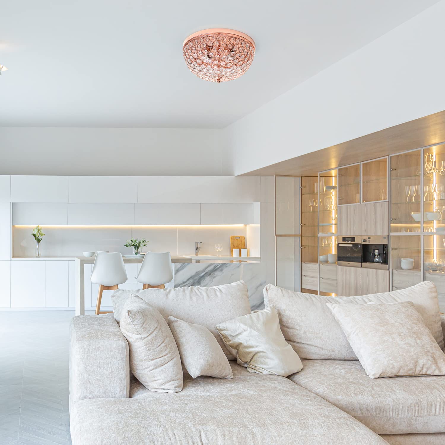 Crystal Glam 2-Light Flush Mount Ceiling Light Fixture in Rose Gold - Elegant Lighting for Bedroom, Living Room & Dining Room