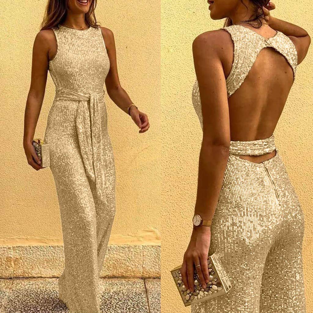 Elegant Sleeveless Wide Leg Jumpsuit for Women - Sexy Cocktail Party Romper with Belt | Perfect for Night Out, Club Wear & Special Occasions