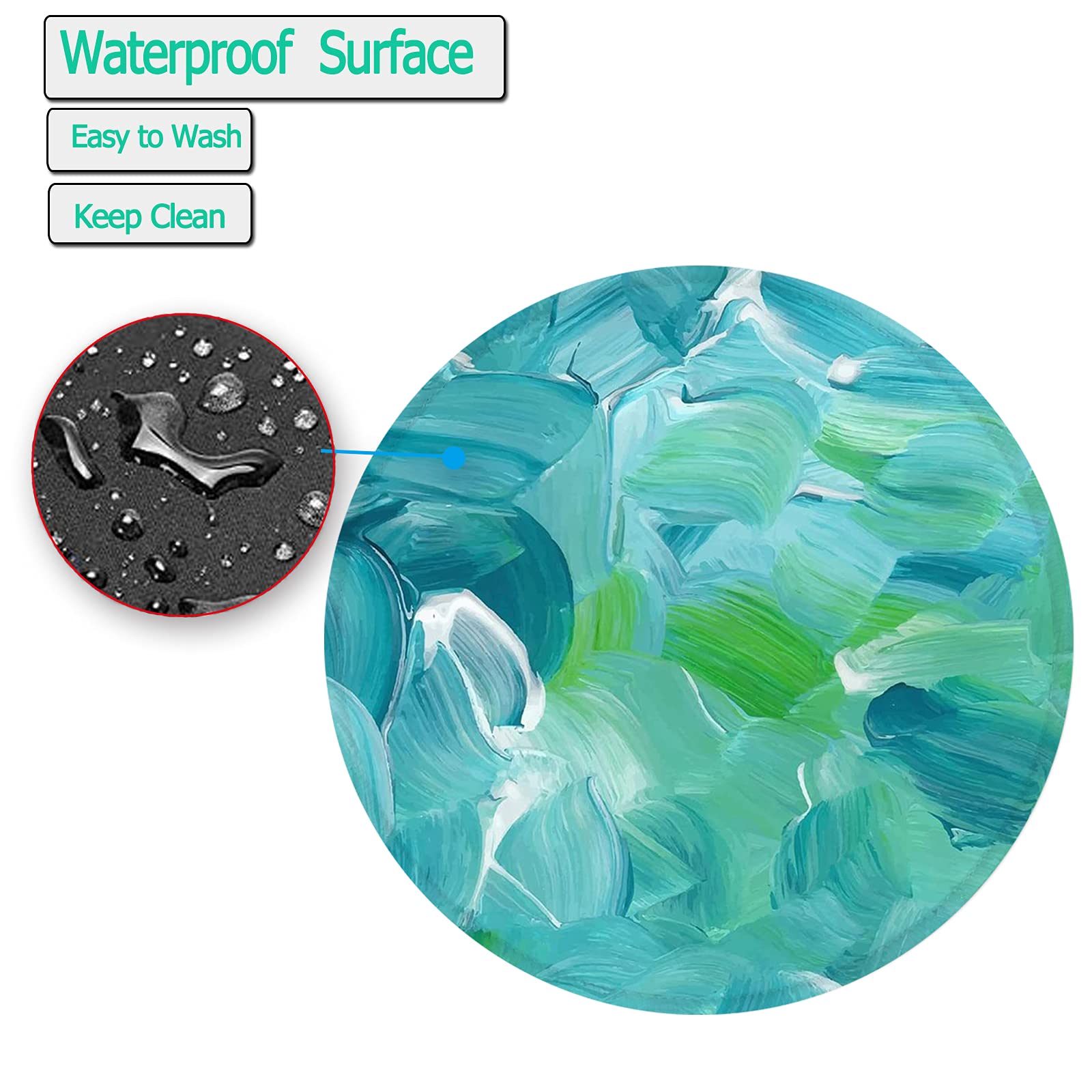 Non-Slip Rubber Base Gaming Mouse Pad with Stitched Edge - Waterproof Round Office Mousepad 7.87 x 7.87 Inch (Z-Abstract Green Watercolor) - Perfect for PC, Laptop, Home & Office Workspace