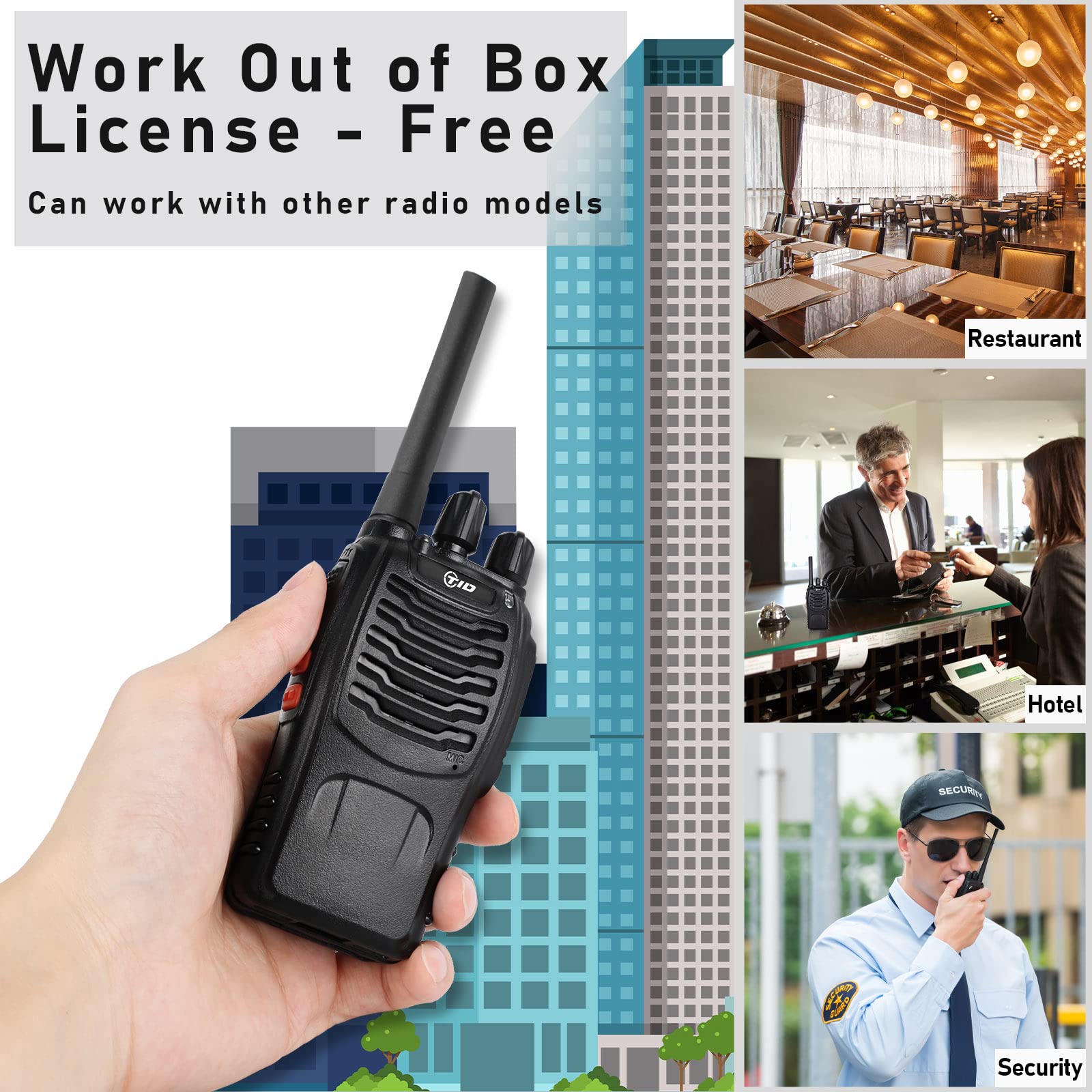 TID TD-V2 Long Range Walkie Talkies for Adults - 2 Way Radios with Earpiece, Rechargeable Battery & Flashlight (4 Pack) - Perfect for Business Communication, Outdoor Adventures & Family Activities