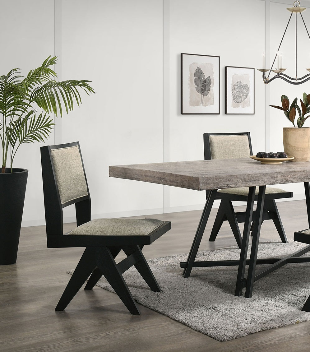 Modern Black 2-Piece Dining Side Chairs with Light Gray Fabric Upholstery - Armless Contemporary Dining Room Chairs for Small Spaces & Breakfast Nooks