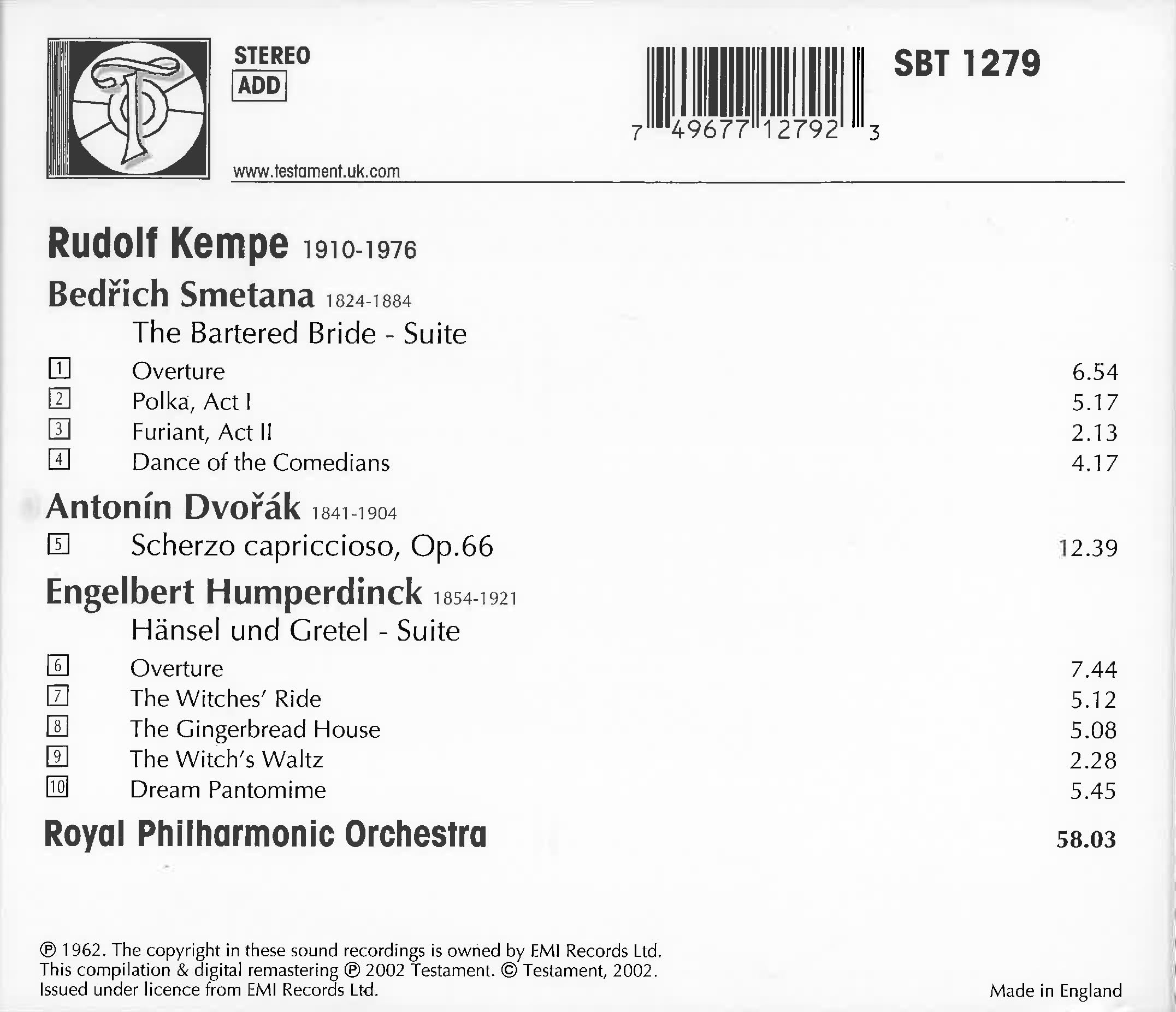 Kempe Conducts: Bartered Bride Suite - Classical Music CD for Opera Lovers & Audiophiles | Perfect for Home Listening, Gifts & Music Collections