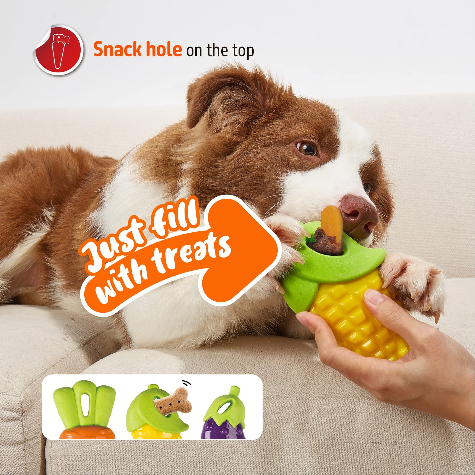 Durable Dog Chew Toys for Large & Medium Breeds - 3 Pack Squeaky Interactive Toys for Teeth Cleaning & Gum Massage - Tough Veggie Bites Puppy Chewers - Perfect for Playtime, Training & Dental Health