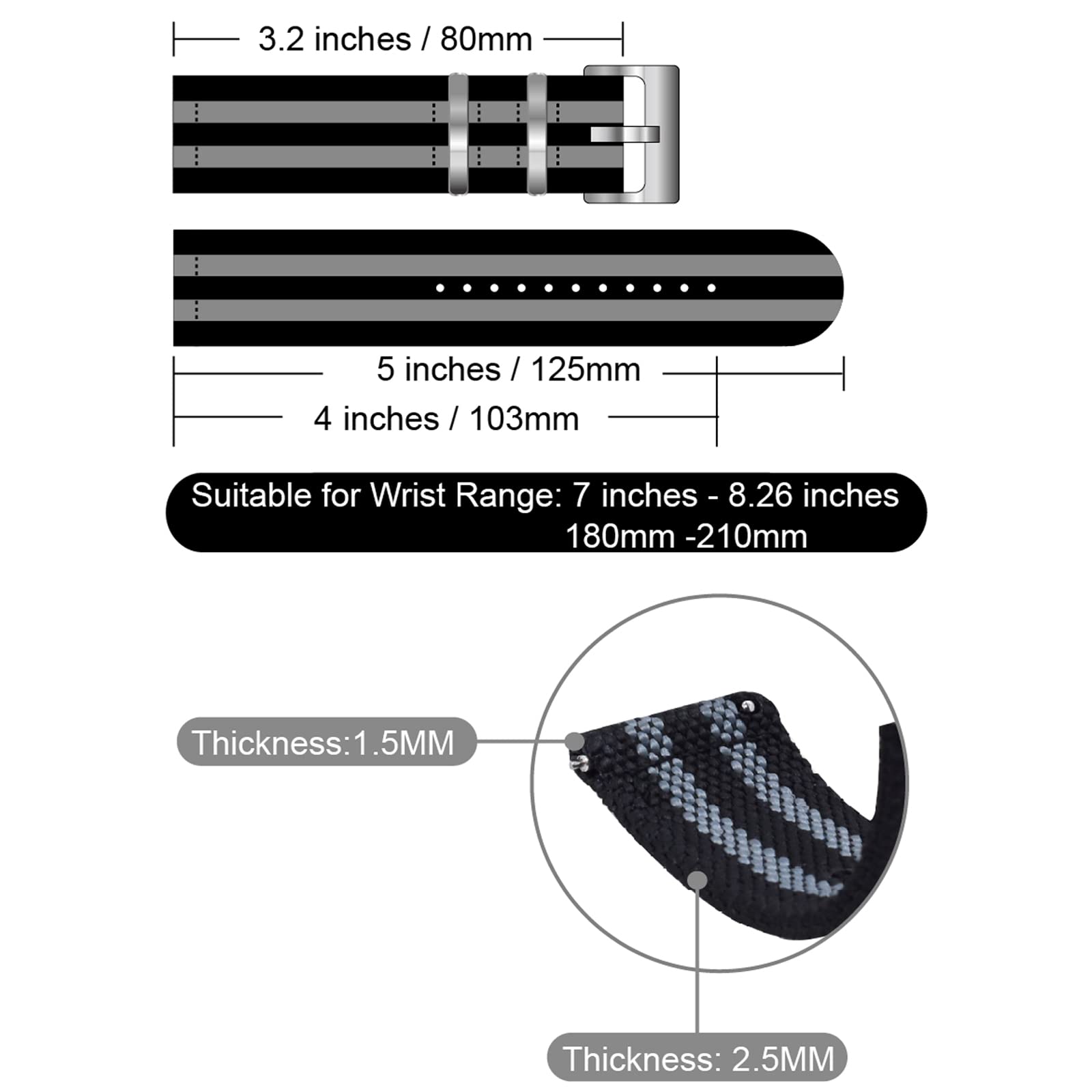 Durable Military Nylon Watch Band - 22mm & 24mm Canvas Style Strap for Garmin, Suunto & Smartwatches - Perfect for Outdoor, Hiking & Adventure Activities