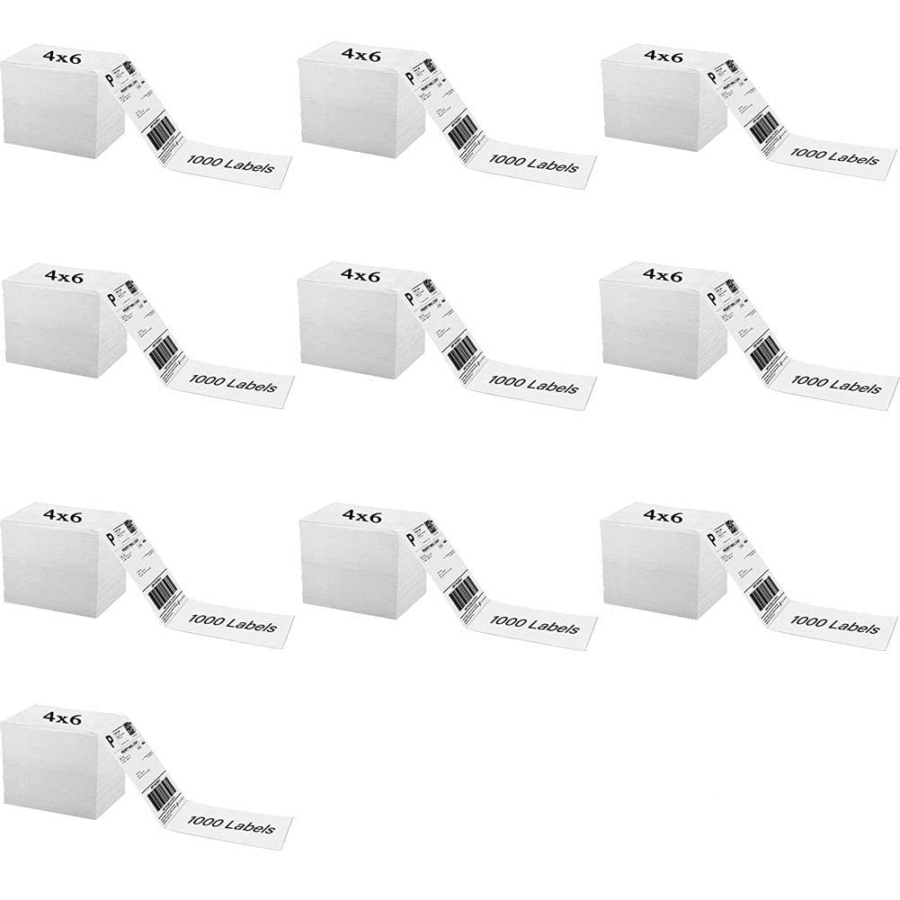 Immuson Fanfold 4 x 6 Direct Thermal Shipping Labels - 10,000 White Mailing Labels with Perforations & Permanent Adhesive | Compatible with Thermal Printers | Perfect for E-commerce, Logistics & Package Shipping