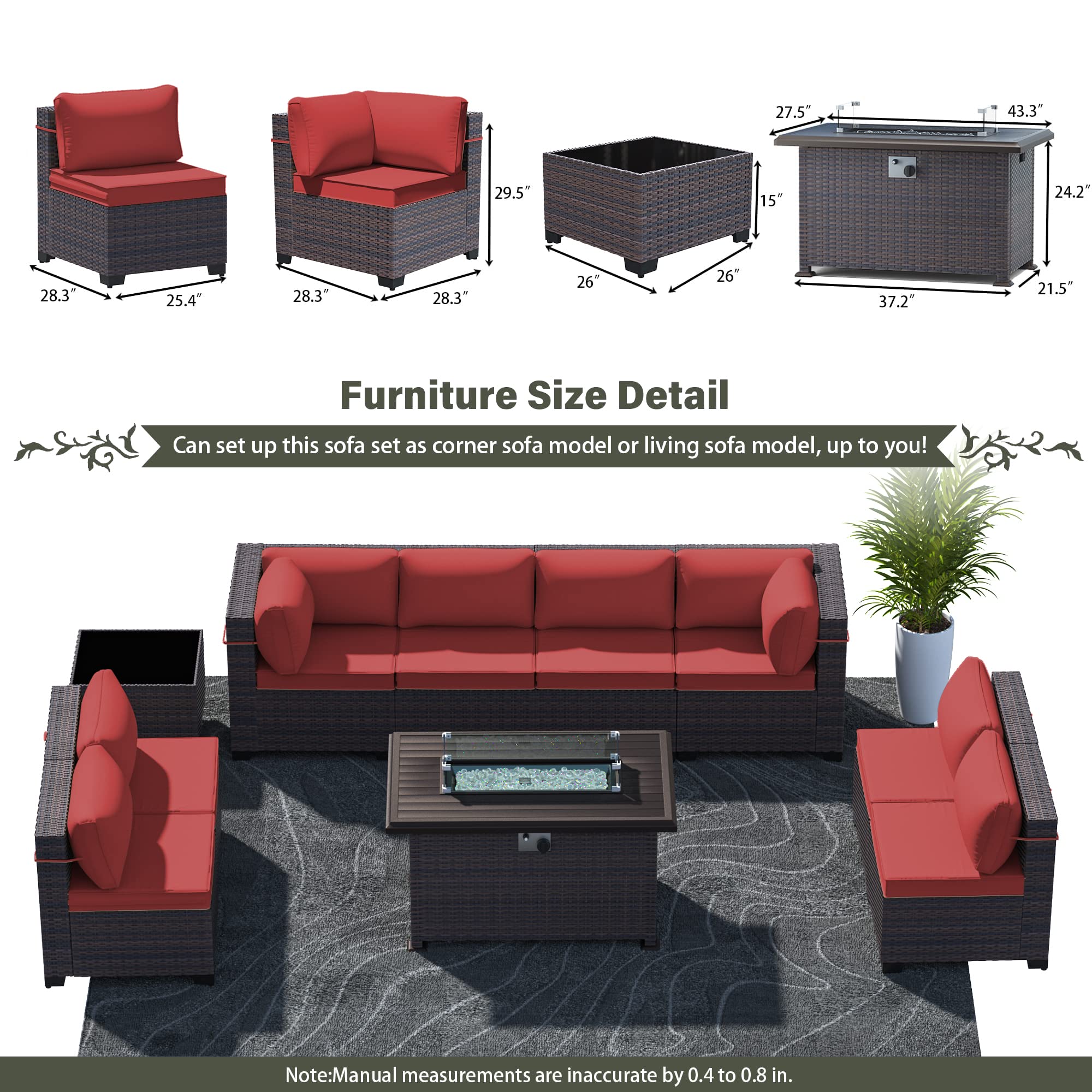 10-Piece Outdoor Patio Furniture Set with 43