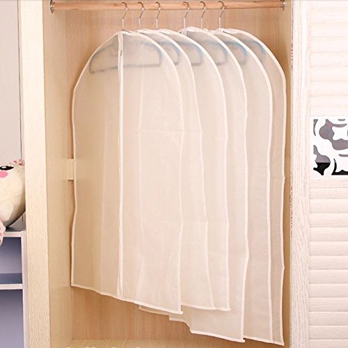Bringsine 5-Pack Clear Hanging Garment Bags - Lightweight PEVA Suit Storage with Full Zipper, Moth-Proof & Breathable Dust Cover for Closet Organization (60x120cm) - Perfect for Travel, Wedding Dresses, and Seasonal Clothing Storage