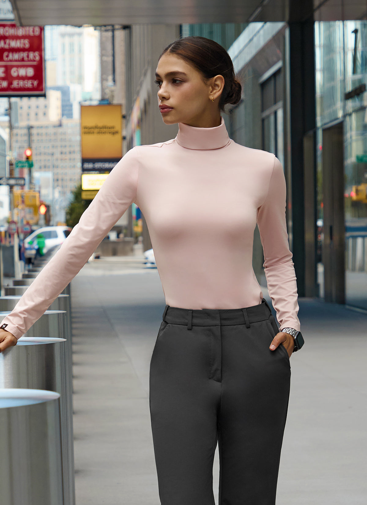 Soft Peach Women's Turtleneck Long Sleeve Sweater - Cozy Winter Knit Top for Casual Outfits & Office Wear