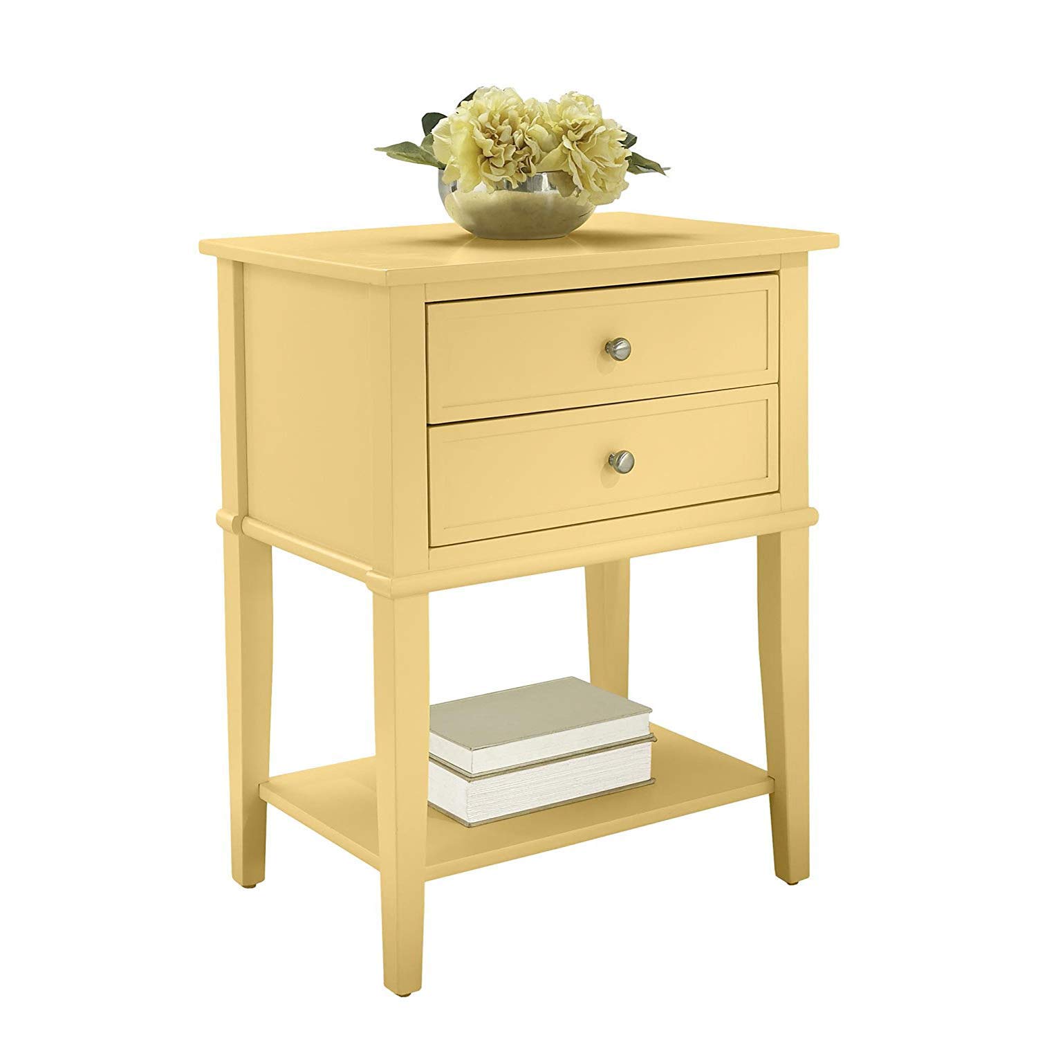 Modern Accent End Table with 2 Storage Drawers - Nightstand for Bedroom - Contemporary Living Room Side Table in Yellow - Perfect for Small Spaces, Apartment Decor & Guest Room Furniture