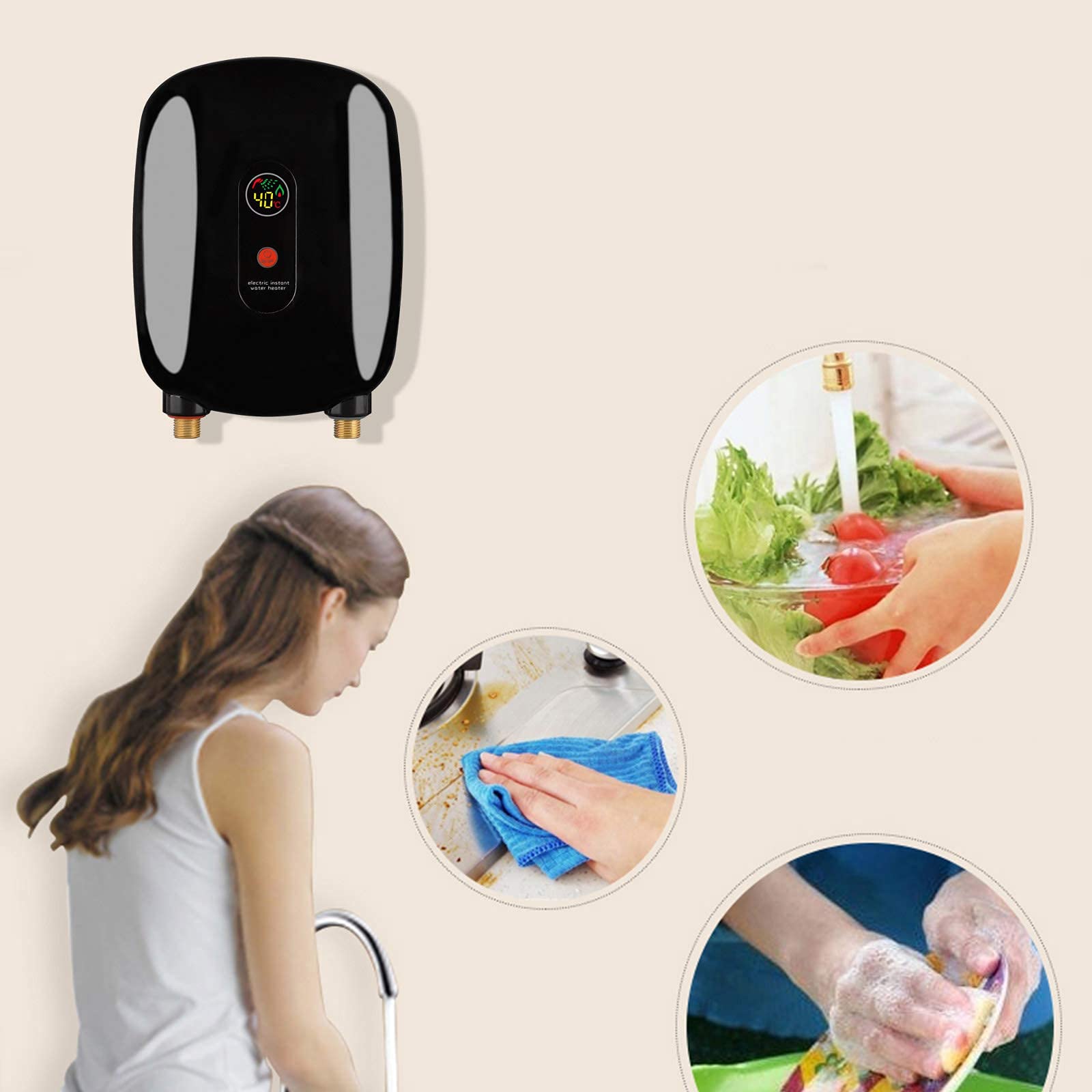 110V 3000W Instant Electric Tankless Water Heater with Digital Display & Overheating Protection - Perfect for Kitchen, Bathroom, RV & Camping Use