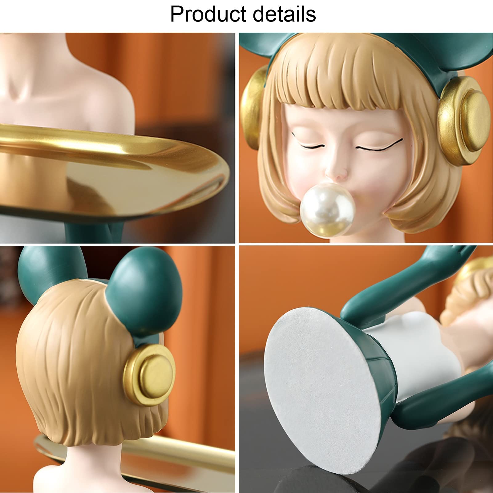 JKGHK Creative Storage Sculpture - Cute Girl Resin Figurine with Storage Tray, Modern Home & Office Desk Decor for Organizing Candy, Keys, Jewelry - Perfect for Bedroom, Living Room & Gift Giving (Green)