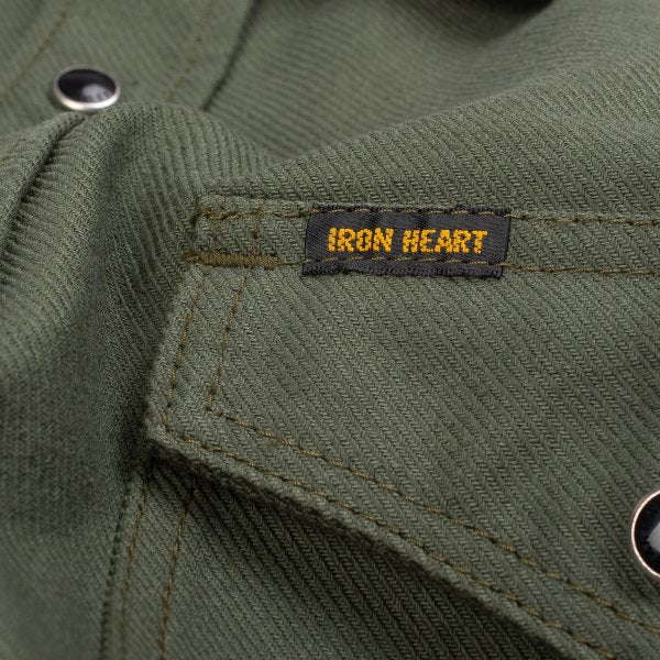 Iron Heart IHSH-235 13oz Military Serge Western Shirt - Olive Drab | Heavyweight Denim Workwear for Men | Perfect for Ranch Work, Outdoor Adventures & Casual Style