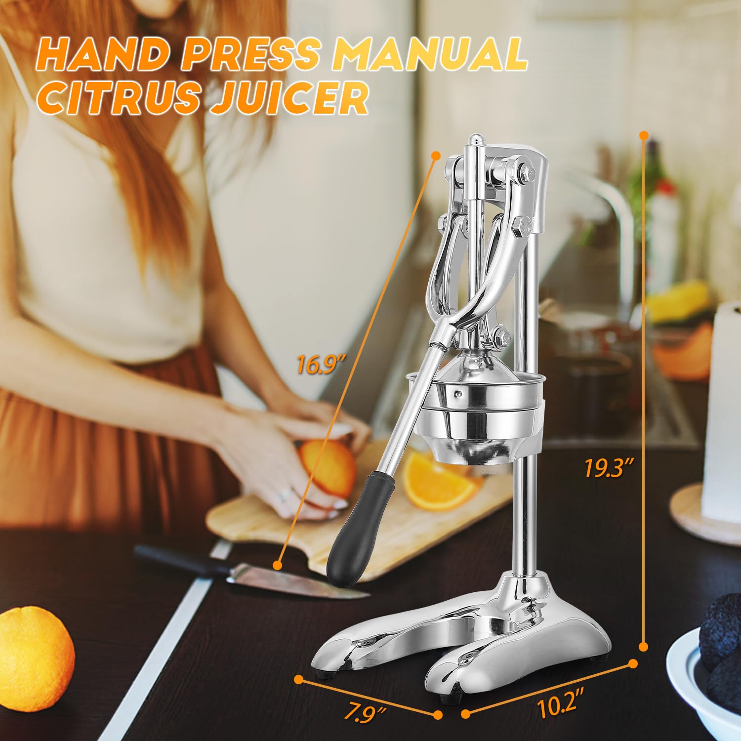 Moongiantgo Commercial Manual Juicer - Heavy Duty Hand Press Citrus Juicer Extractor with 2 Reusable Fruit Bags for Orange, Lemon, Lime, Pomegranate | Easy to Clean Stainless Steel Fruit Squeezer | Perfect for Juice Bars, Restaurants & Home Kitchen Use