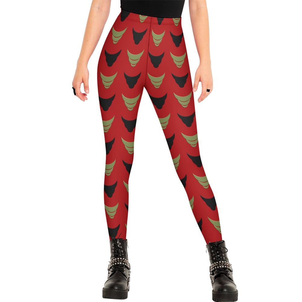 Stylish Red Leggings with Cone Design - Trendy Workout & Yoga Pants for Women | Perfect for Gym, Running & Casual Wear