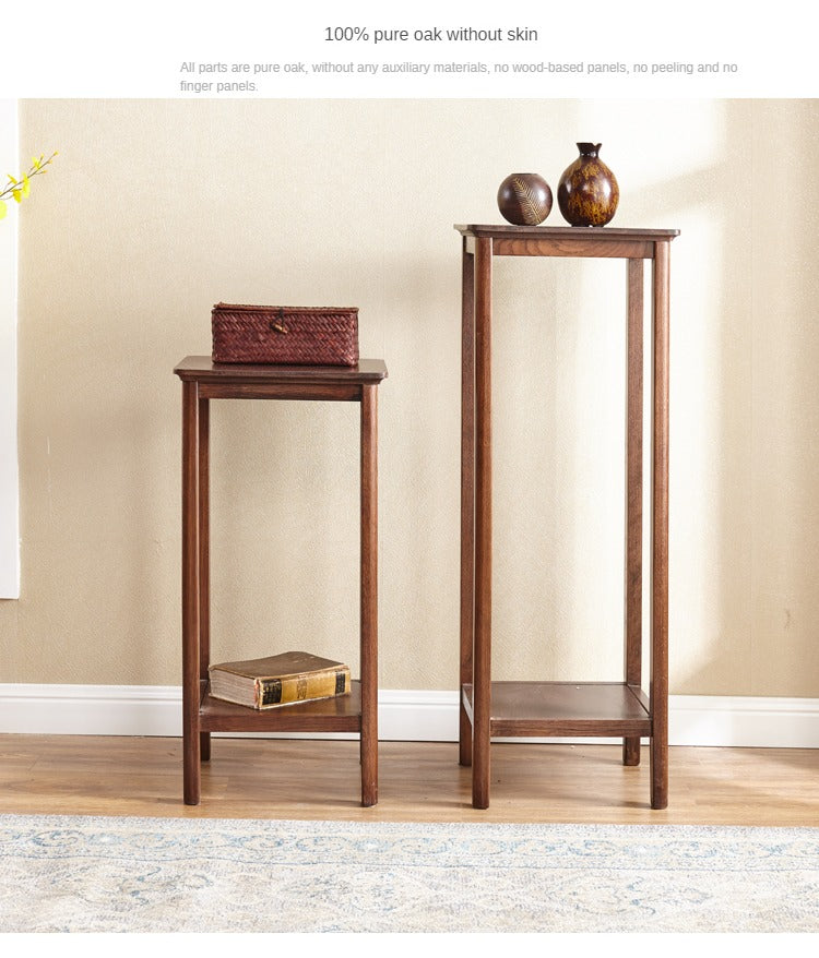 Solid Oak Wood Walnut Finish Flower Stand - Rustic Home Decor for Living Room, Balcony & Garden Plant Display