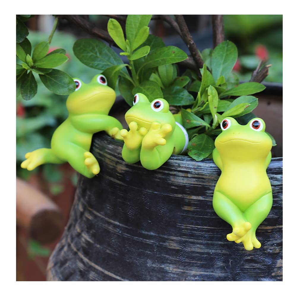 Cute Animal Figurine Planter Pot Hangers - Set of 3 Resin Hanging Frog Sculptures for Outdoor Garden Decor, Flower Pot Climbing Ornaments - Perfect for Patio, Balcony & Backyard Decorations