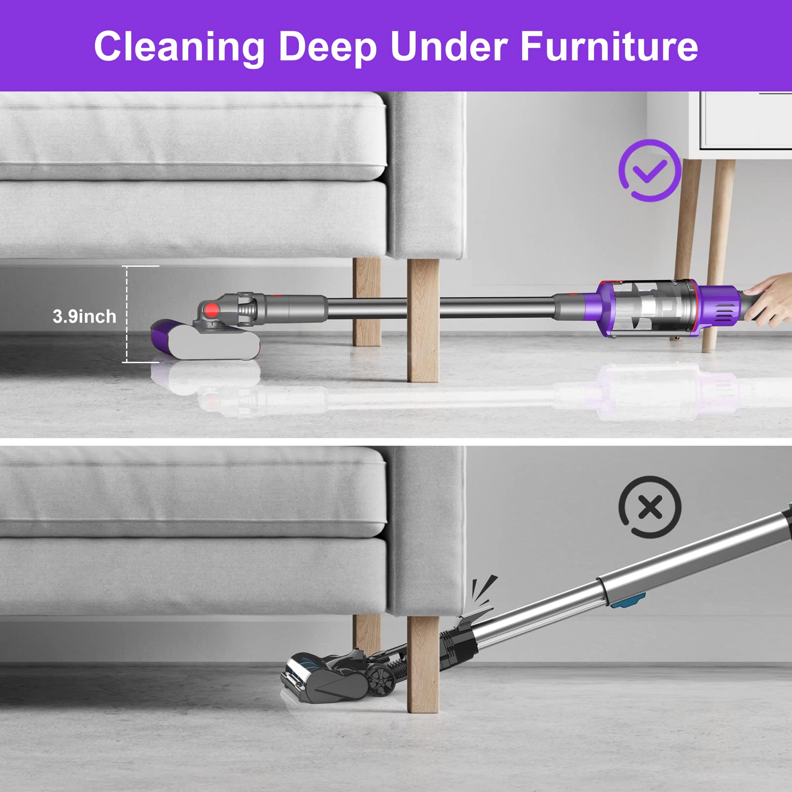 28KPa Powerful Cordless Stick Vacuum Cleaner with Dual Roller - 360° Flexible Glides, 45min Runtime, Lightweight Rechargeable for Pet Hair & Hard Floors | Perfect for Home Cleaning & Pet Owners