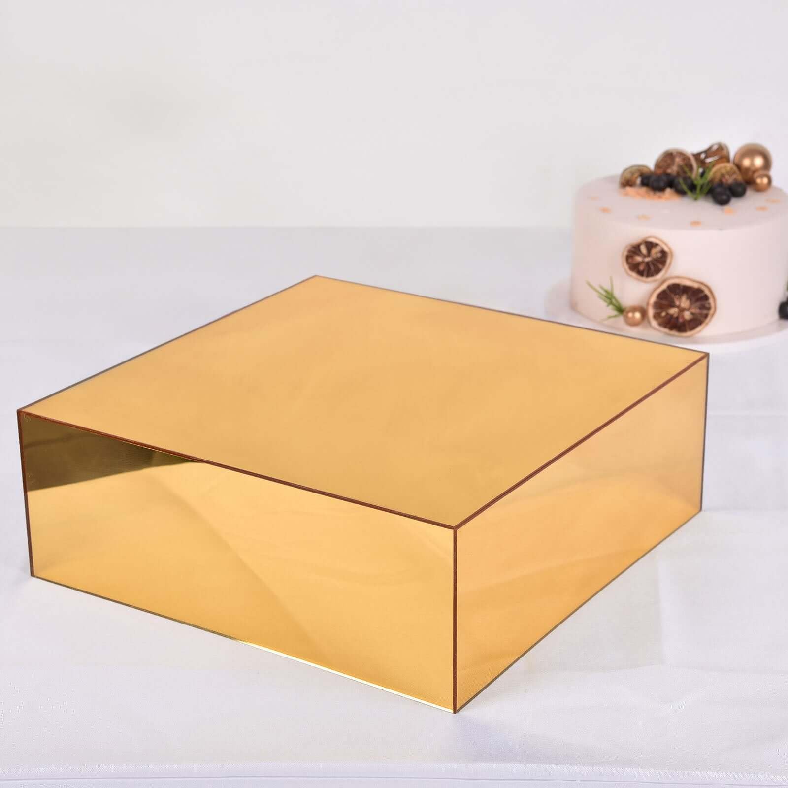 Efavormart 14x14 Inch Gold Acrylic Cake Stand with Mirror Finish - Hollow Base Display Pedestal for Wedding Cakes, Desserts, and Party Decor