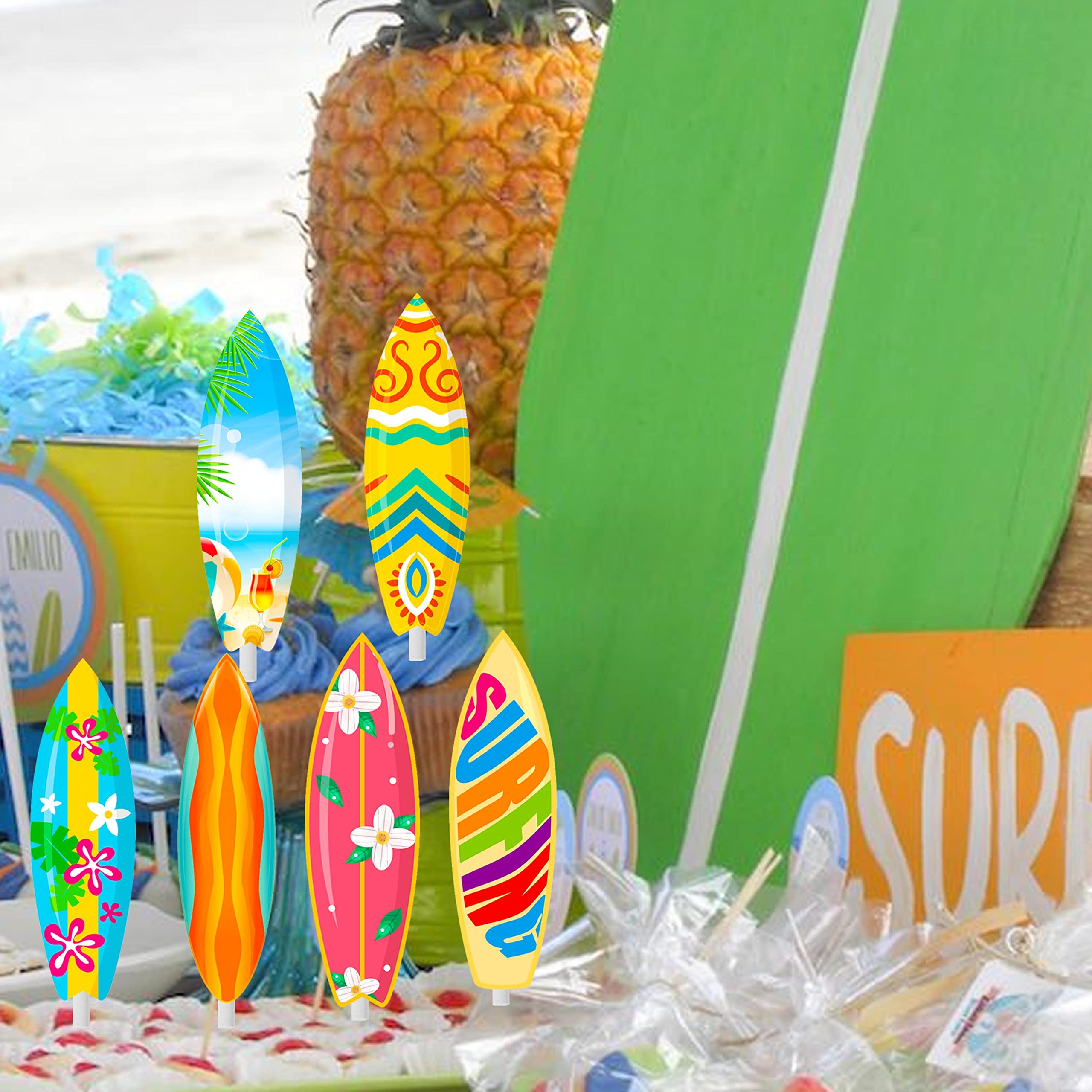 36pcs Surfboard Cupcake Toppers - Summer Beach Party Decorations for Pool Birthday, Baby Shower & Hawaii Themed Events - Perfect for Summer Celebrations, Beach Weddings and Tropical Themed Desserts