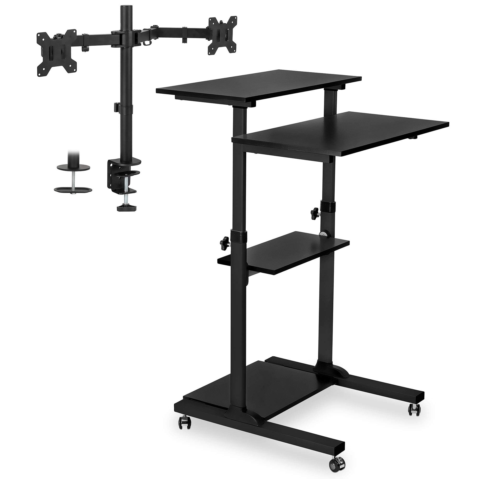 Mount-It! Dual Monitor Standing Desk with Height Adjustable Workstation - Heavy Duty Full Motion Monitor Arms for 2 Screens (17-27 Inch) | Perfect for Home Office, Gaming Setup & Ergonomic Workspace