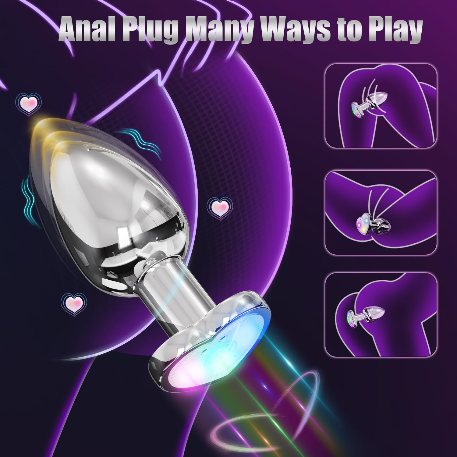 Silicone Anal Plug Vibrator with Flashing LED Light - Small Butt Plug for Men & Women - Perfect for Solo Play, Couples & BDSM Exploration