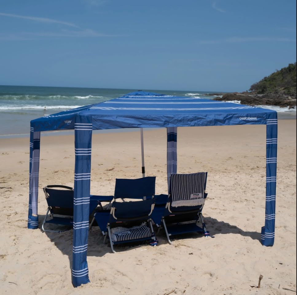 CoolCabana Beach Shade Tent - Portable Sun Shelter with UPF 50+ UV Protection, Easy Setup & Wind Resistant Design - Large & Medium Family Beach Cabana in Coronado Navy - Perfect for Beach Days, Camping, Picnics and Outdoor Adventures