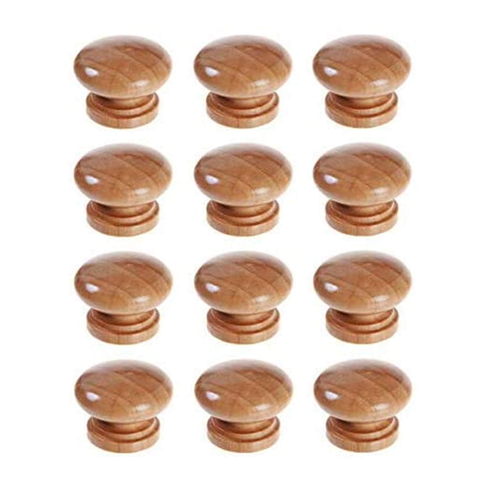 12 Pcs Unfinished Wooden Cabinet Knobs - Round Mushroom Shape Drawer Pulls for Furniture & Closet Doors