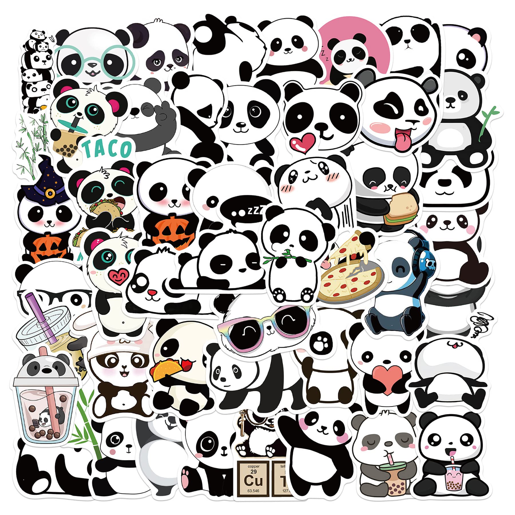 50Pcs Cute Panda Stickers - Waterproof Vinyl Decals for Laptop, Water Bottle, Phone & Luggage - Adorable Cartoon Stickers Pack for Kids Room Decor, School Supplies & DIY Crafts