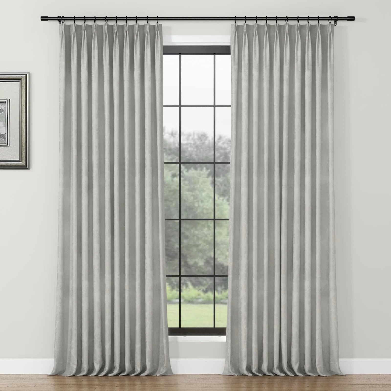 Lydia Plants Jacquard Curtain Pleated - Elegant Floral Print Blackout Drapes for Living Room, Bedroom & Nursery - Home Decor Window Treatments for Privacy & Light Control