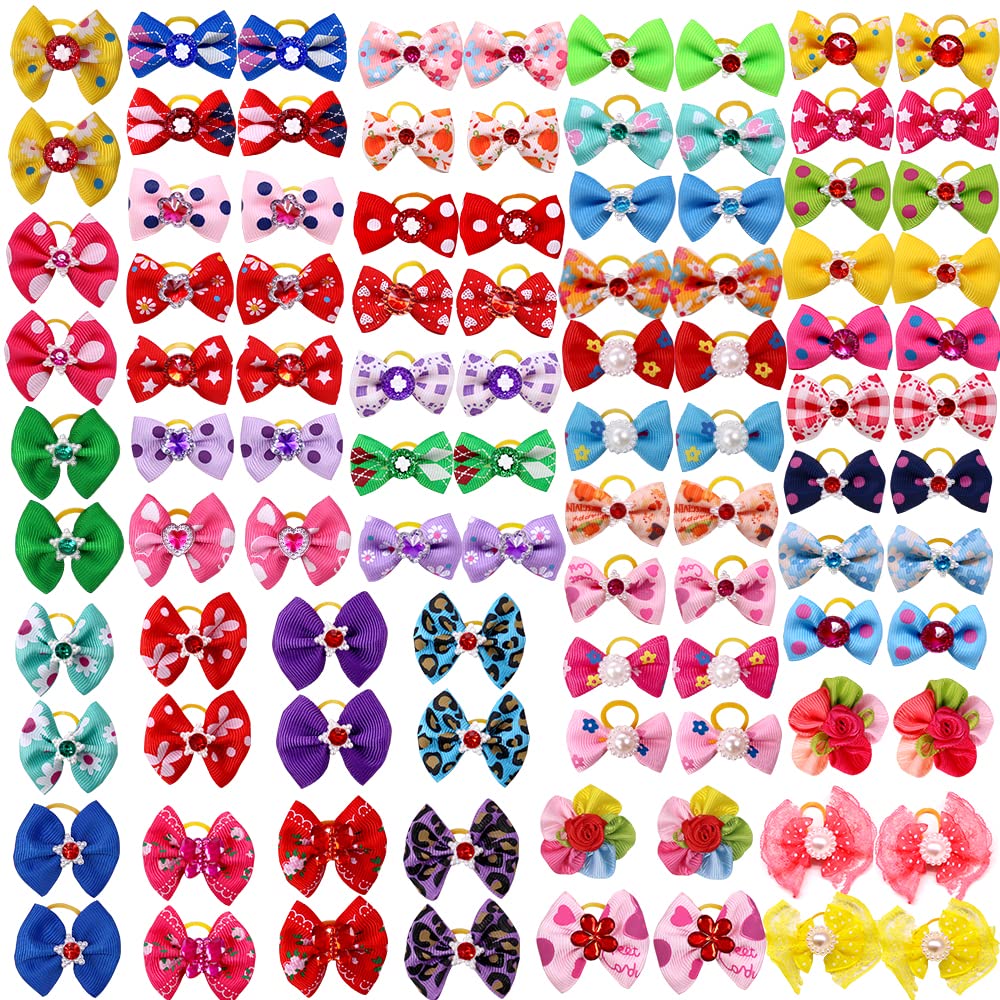 60pcs Dog Hair Bows - High Tenacity Rubber Band Puppy Grooming Accessories - 30 Beautiful Short Bows for Small Dogs - Perfect for Pet Grooming, Photo Shoots & Special Occasions