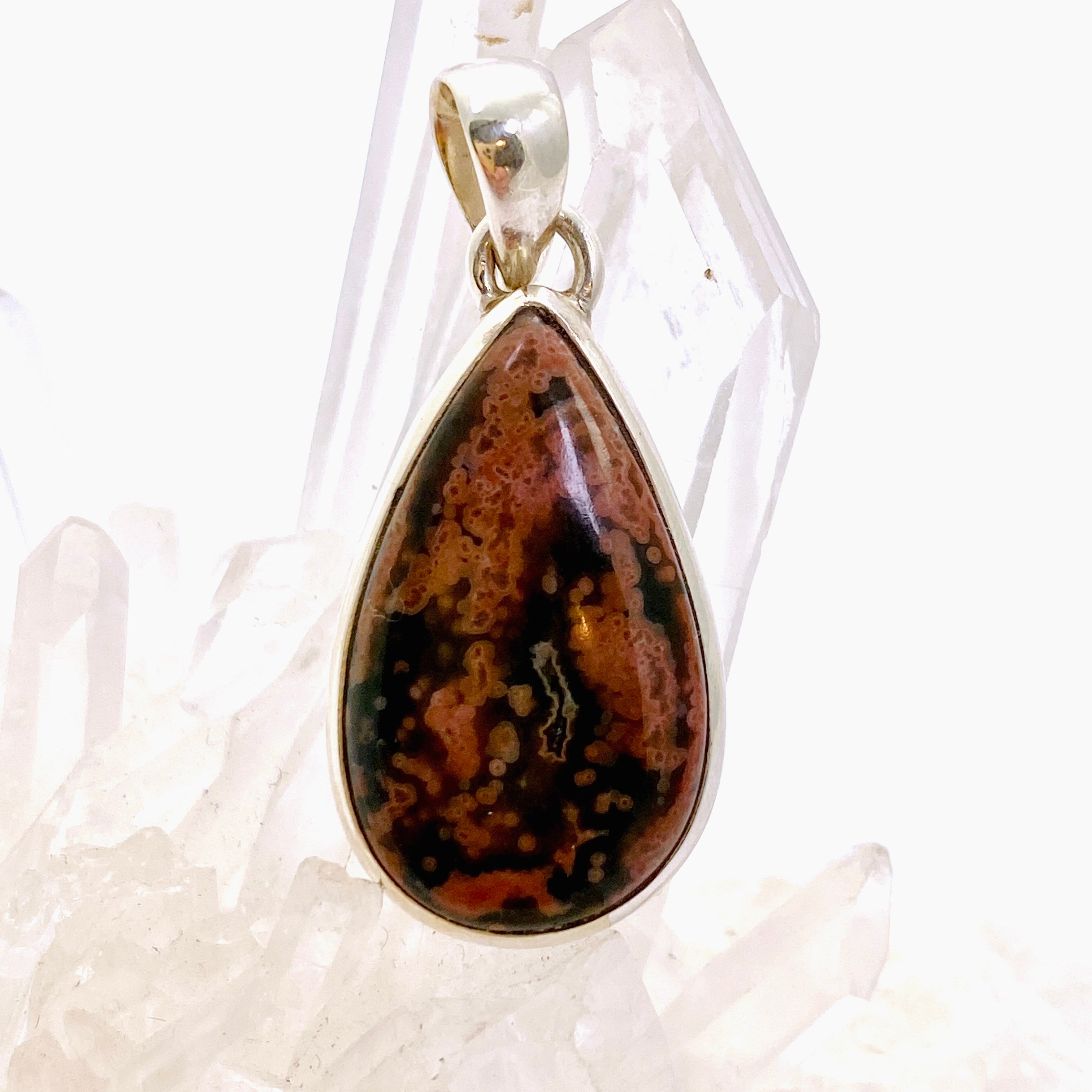 Natural Ocean Jasper Teardrop Cabochon Pendant Necklace - Handmade Gemstone Jewelry PPGJ1003 for Women's Boho Style & Spiritual Healing