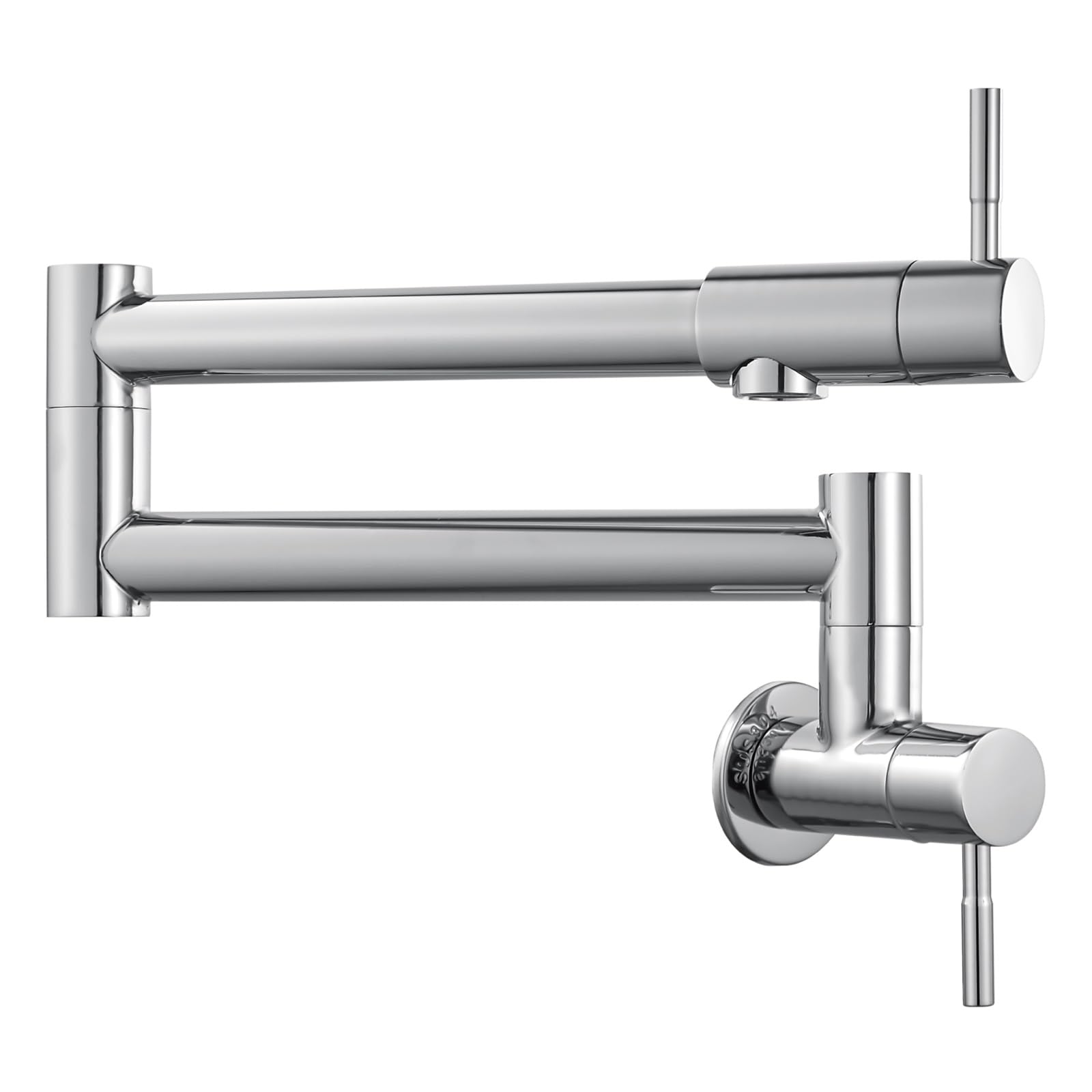 Brassqueen Commercial Stainless Steel Wall Mount Pot Filler Faucet - NPT Connection, Stretchable Swing Arm, Polish Chrome Finish, Single Hole Installation with Dual Handles | Perfect for Restaurant Kitchens & Home Cooking Stations
